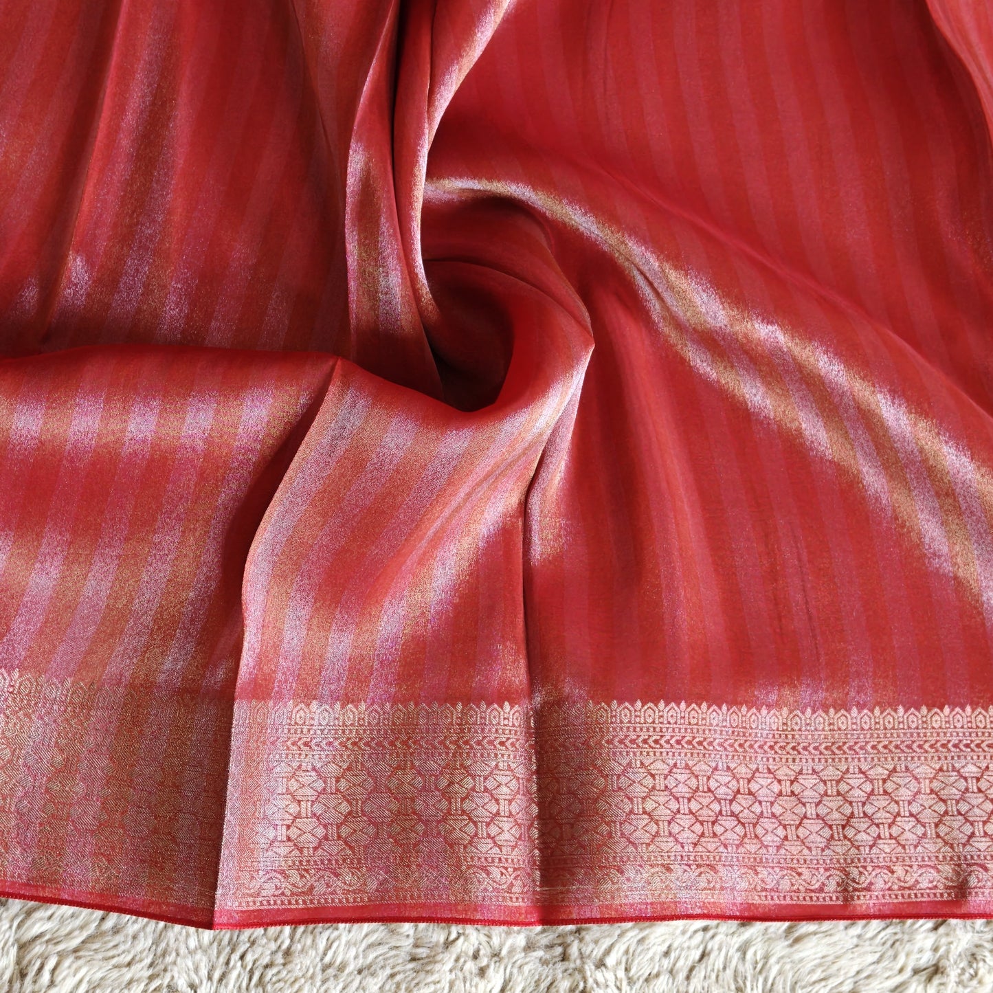 RED Viscose tissue border saree