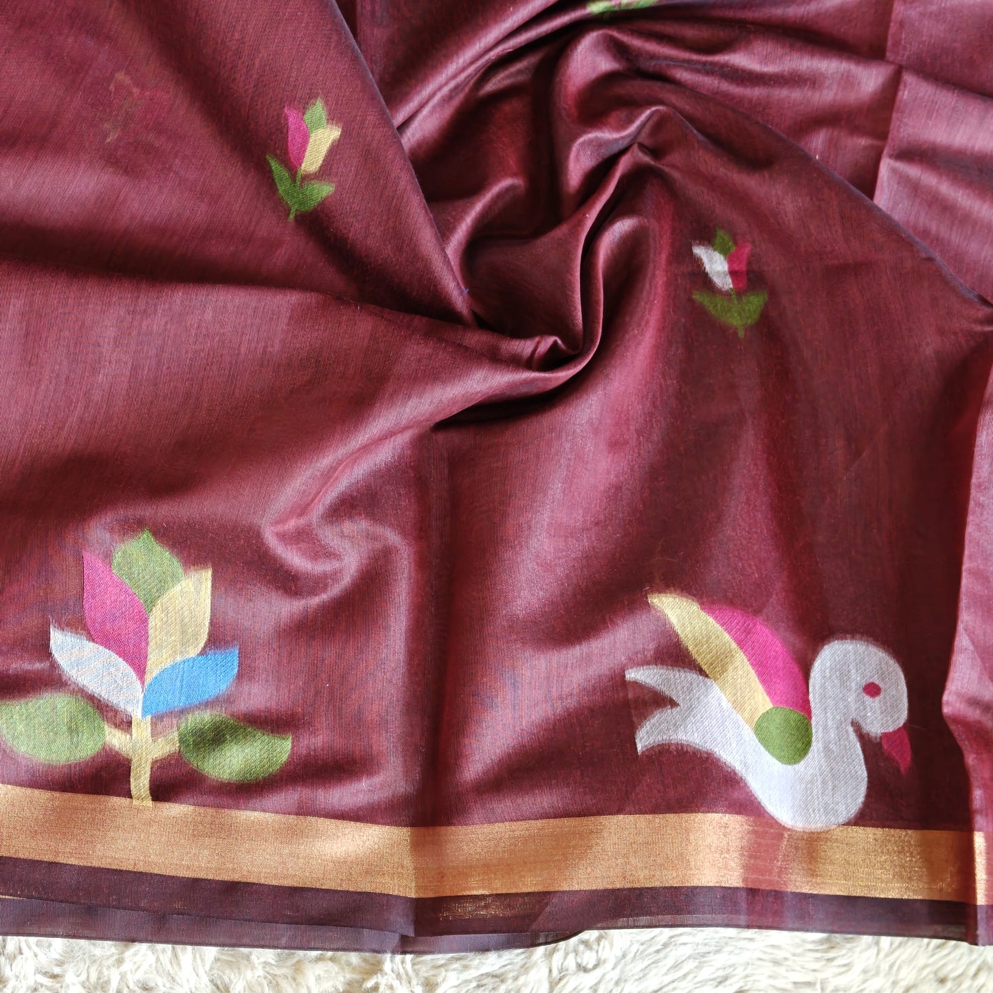Maroon chanderi jamdani with paithani pallu saree