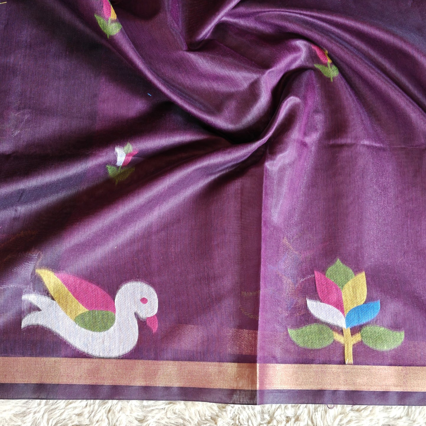 Purple chanderi jamdani with paithani pallu saree