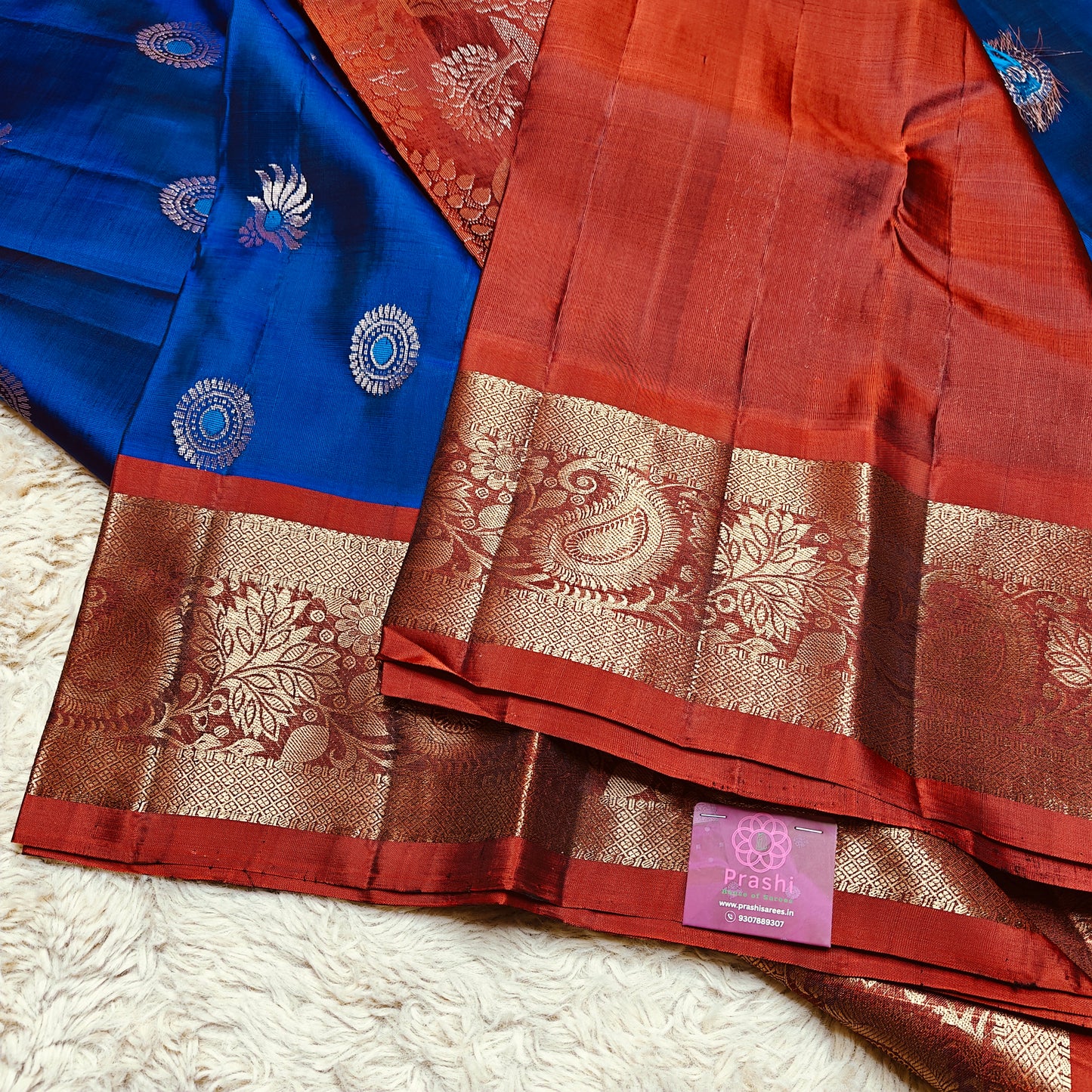 Blue Pure silk Kanchi butta saree