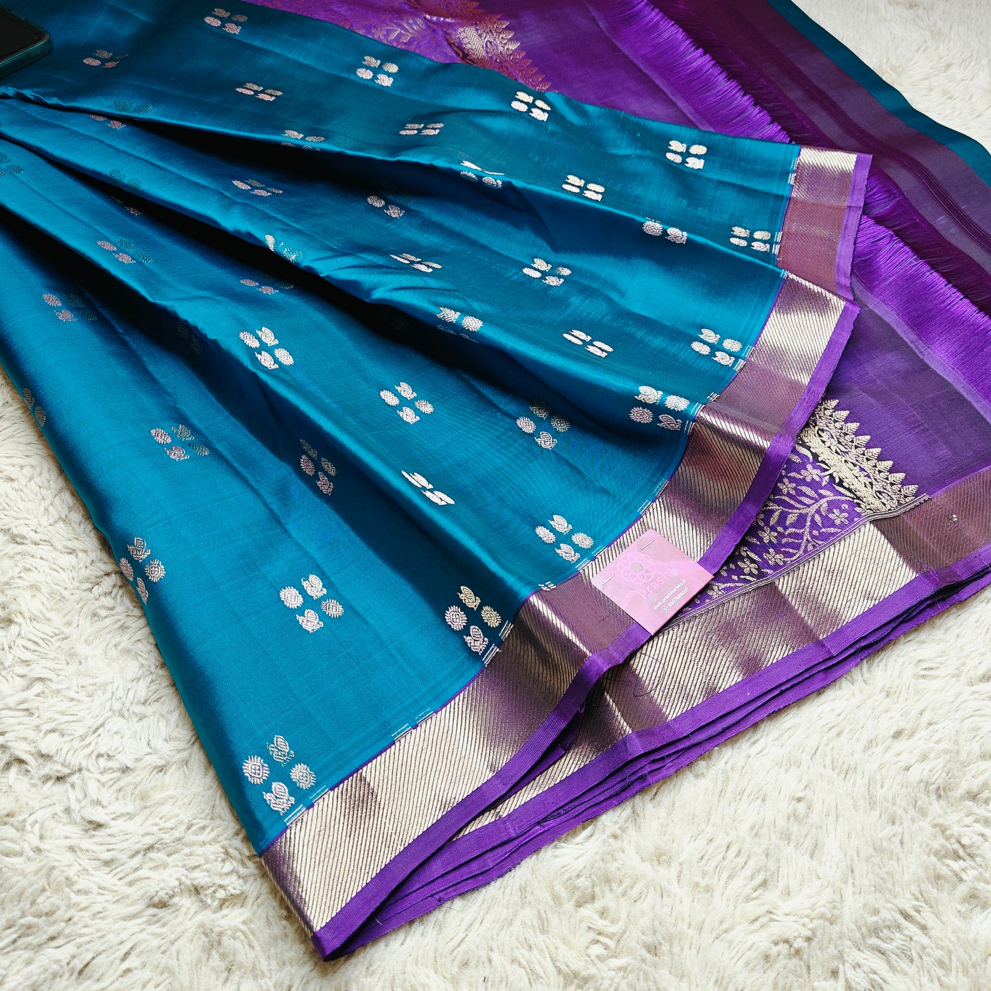 Blue pure silk kanchi butta saree