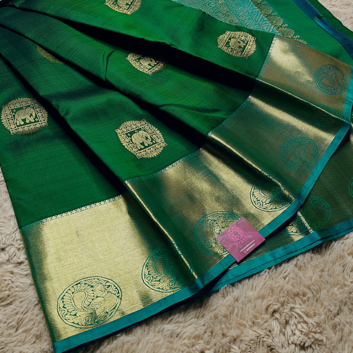 Green pure handloom kanchi silk saree