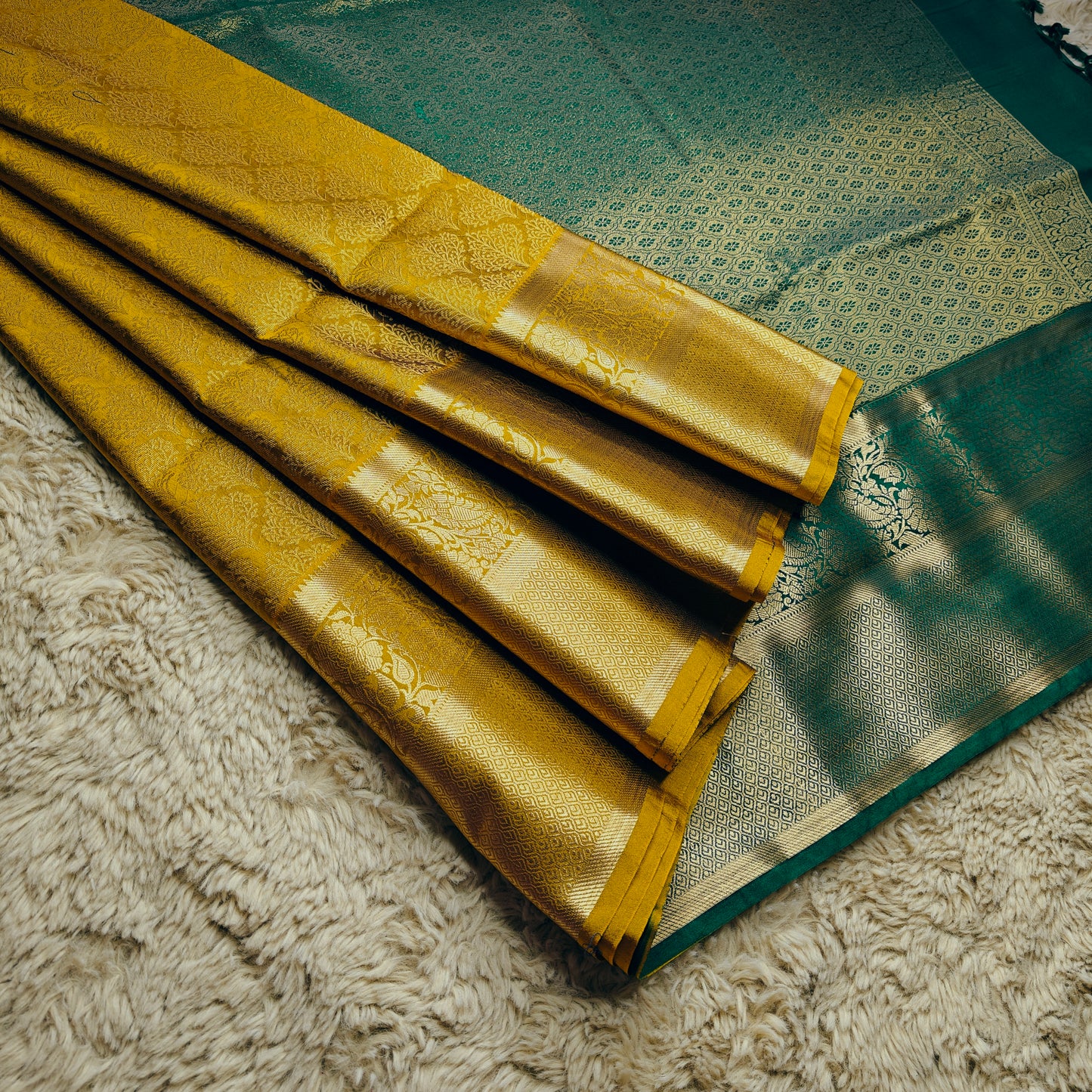 Mustared yellow soft silk brocade saree