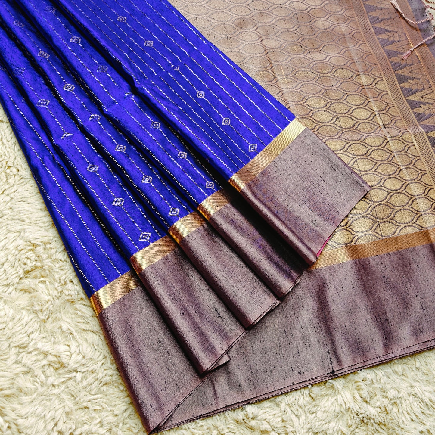 Royal blue soft silk zari lines saree