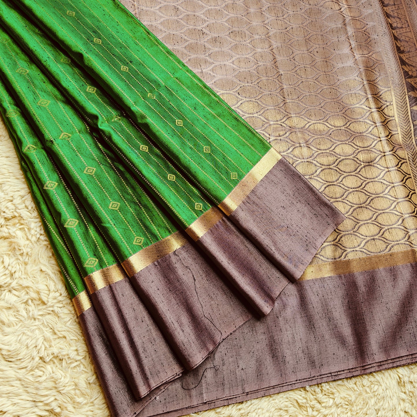 parrot green soft silk zari lines saree