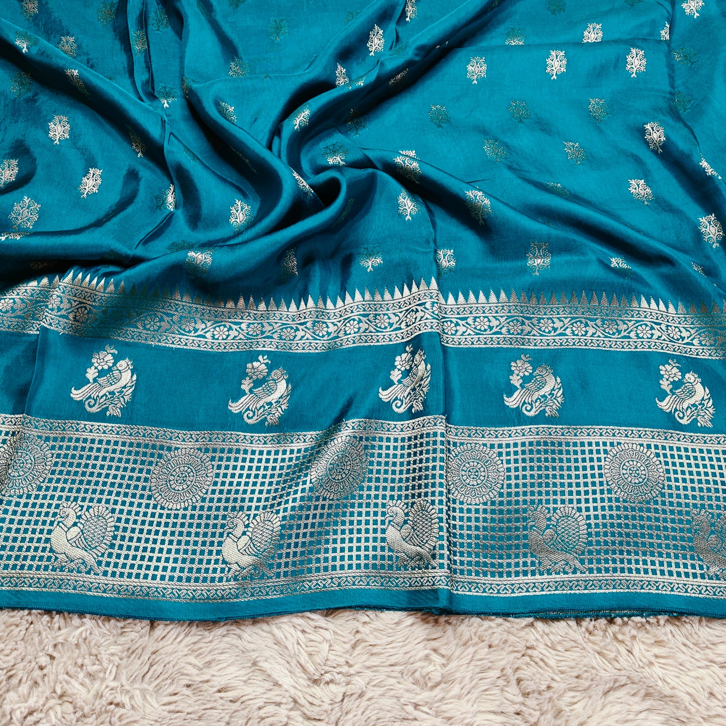 Rama Blue Pure viscose crepe saree