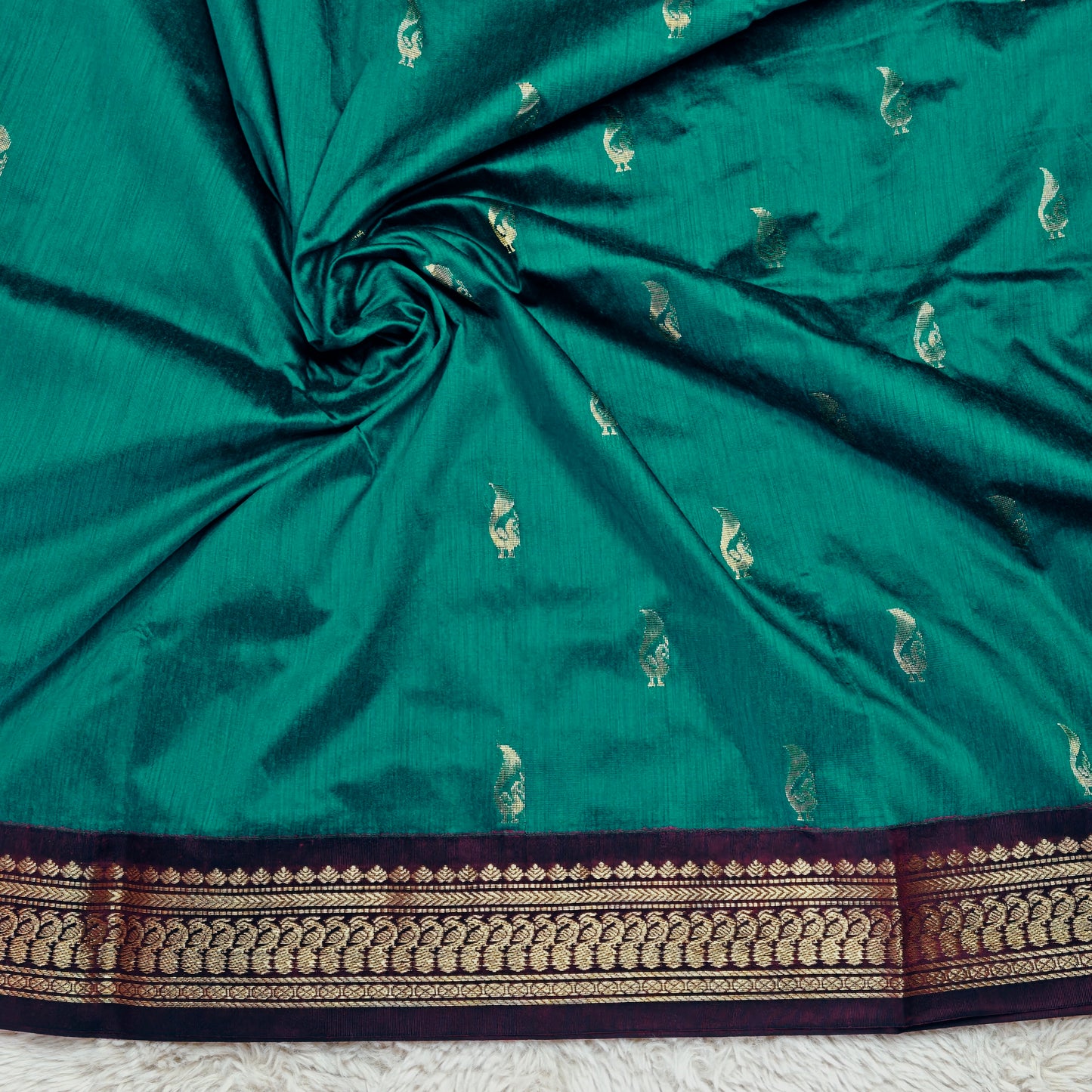 Peacock green and pink handloom kalyani cotton saree