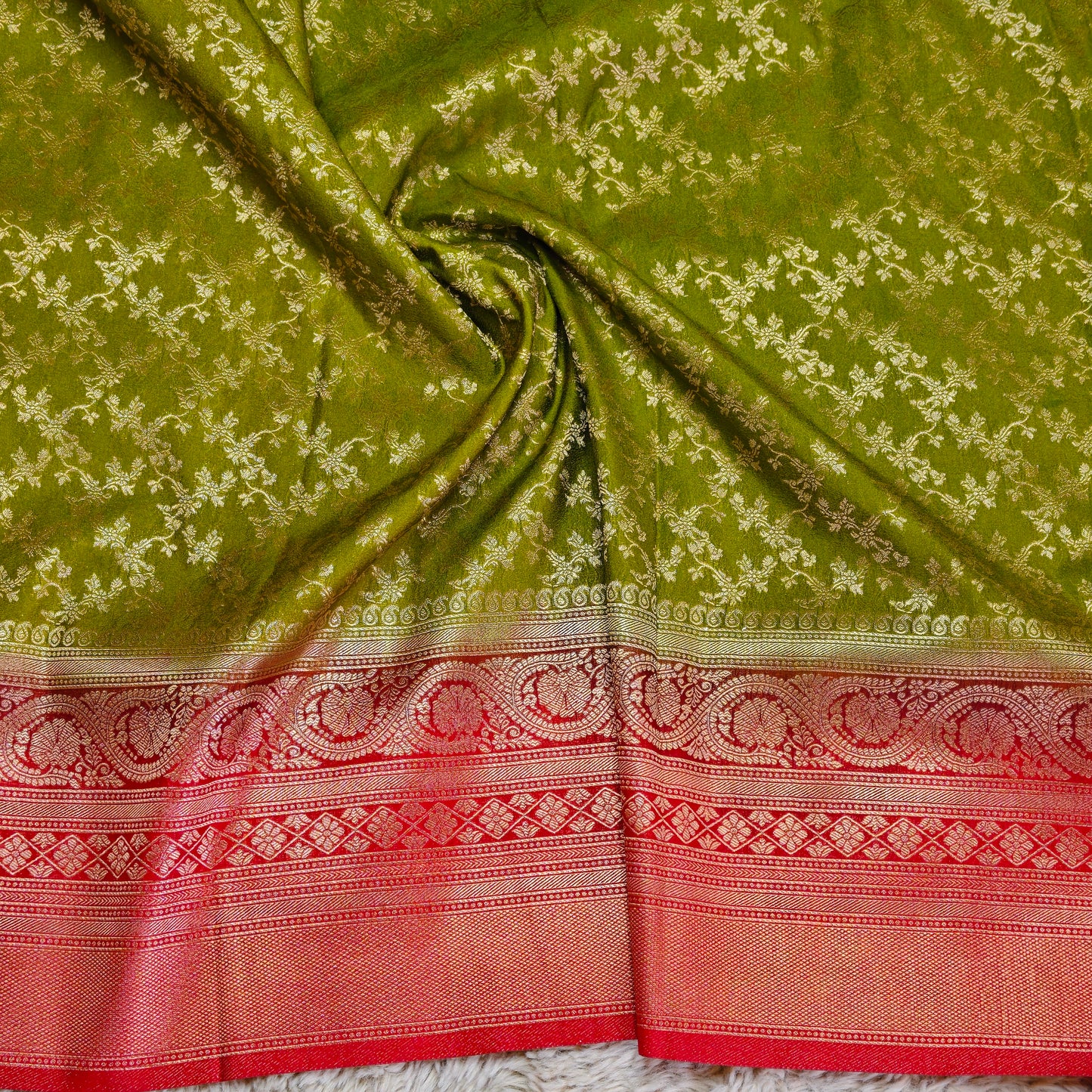 Mehandi green viscose crepe brocade saree