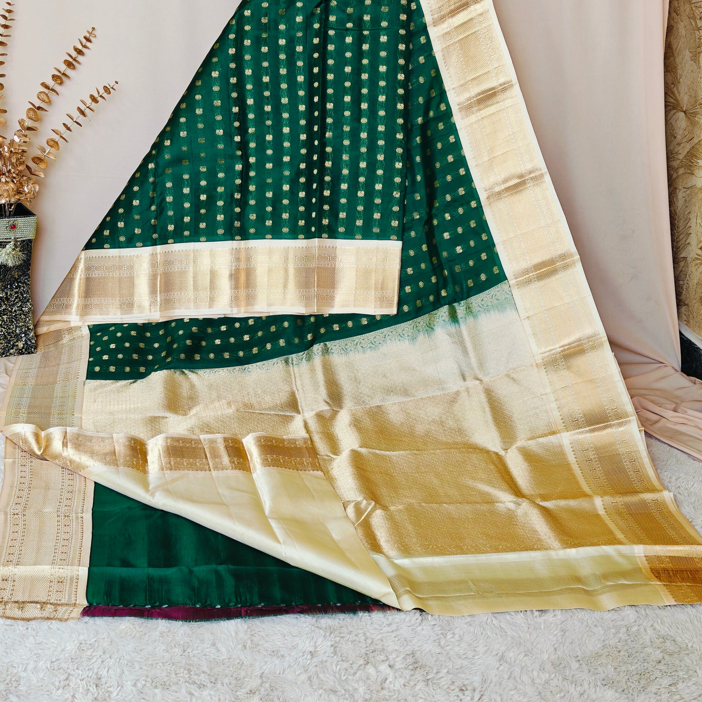 Bottle green handloom kanchivaram silk saree