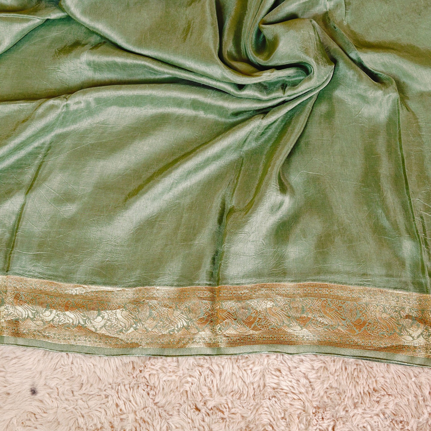 Peach green Dola silk plain saree