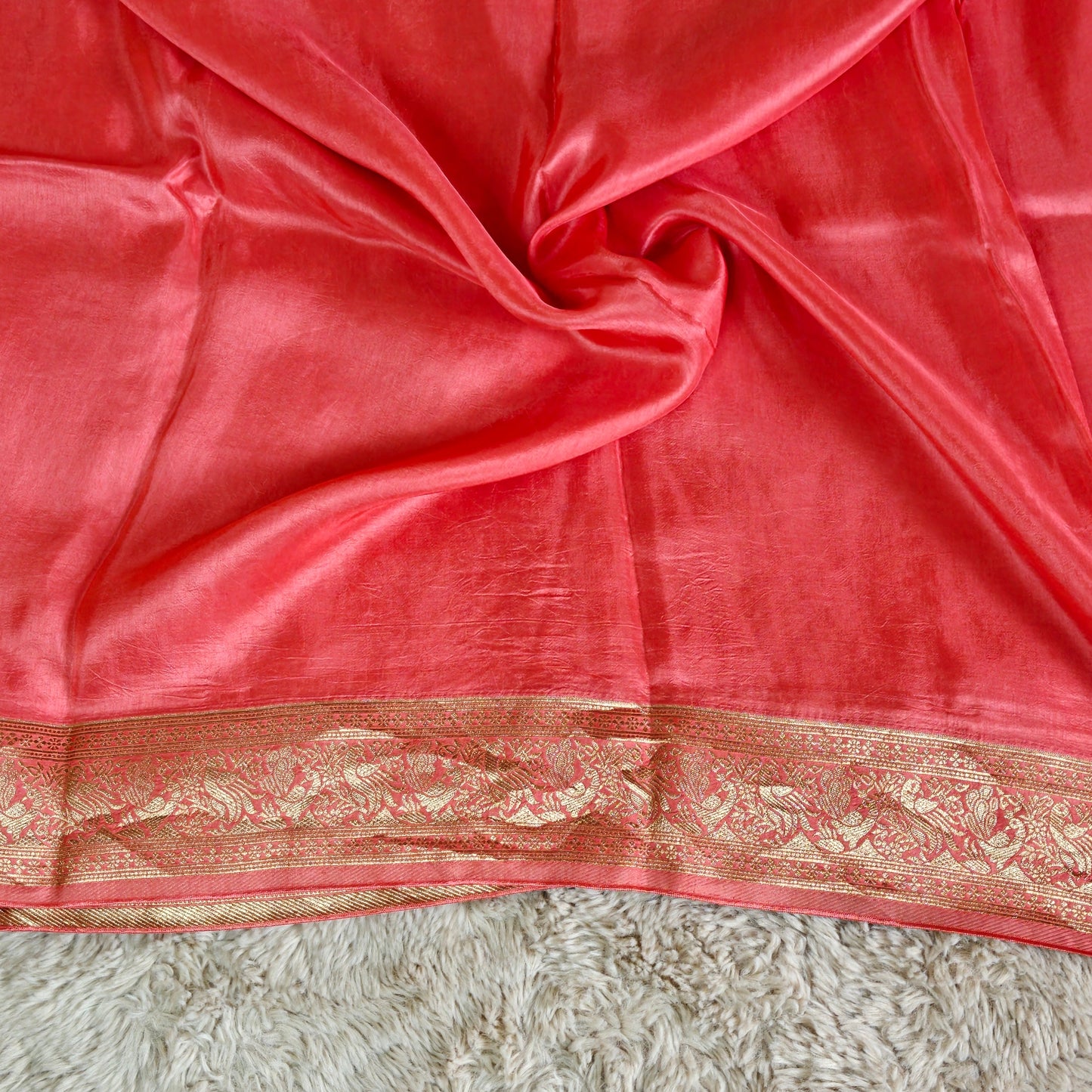 Orange Dola silk plain saree