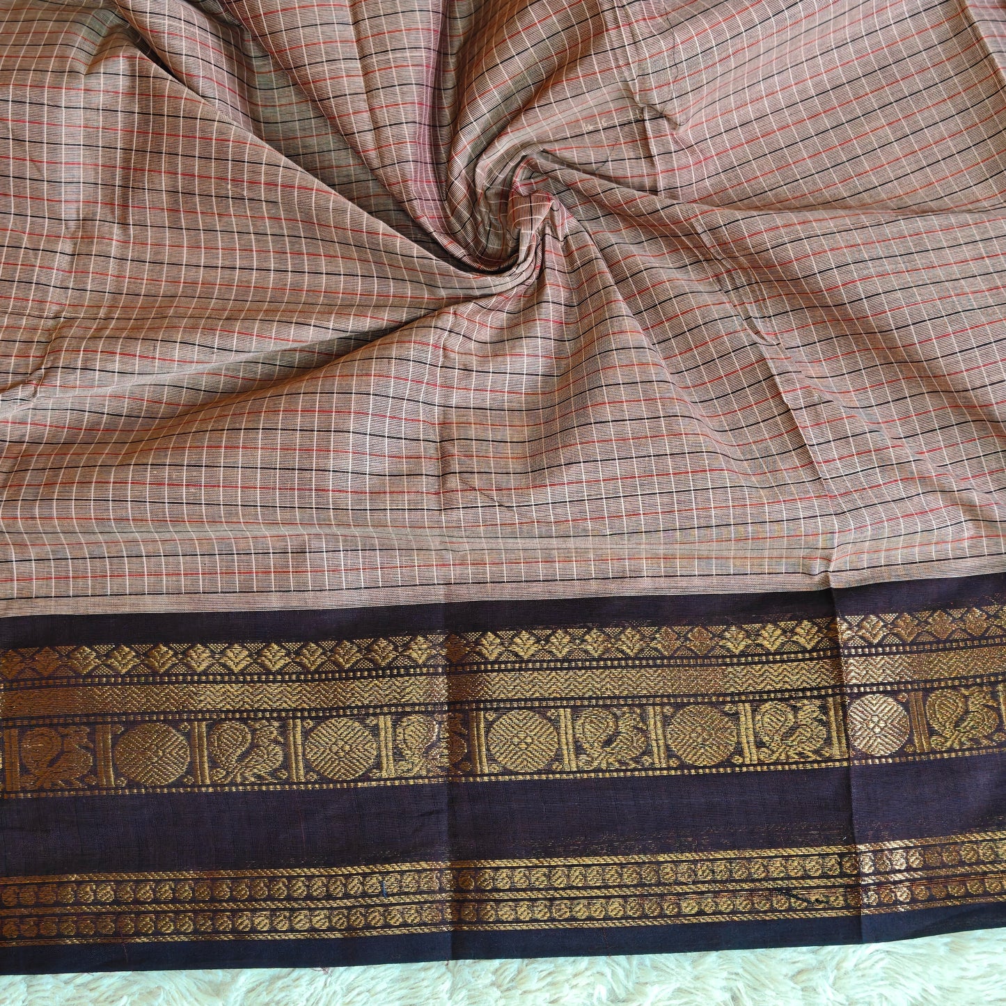 Grey kanchi cotton ganga jamuna border saree