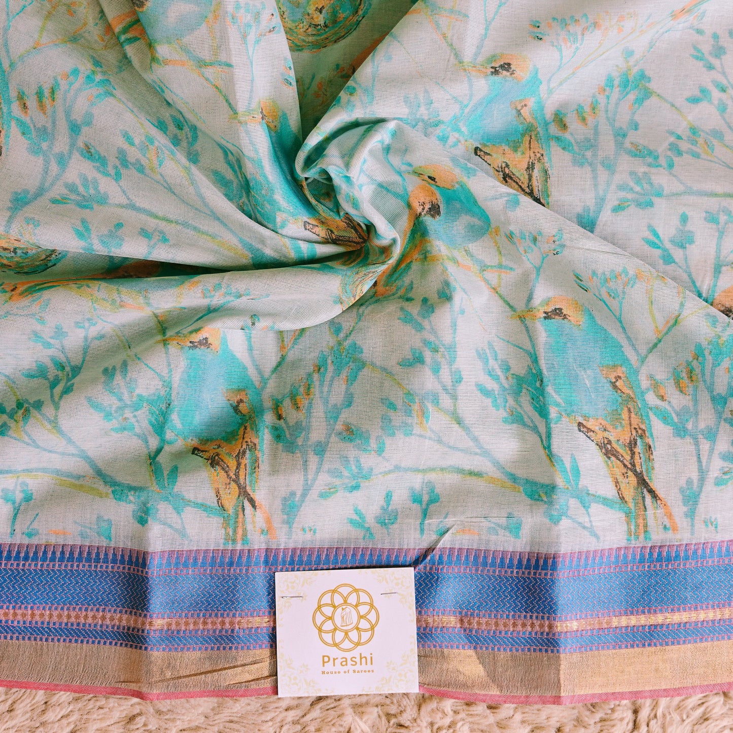 Blueish digital print cotton saree