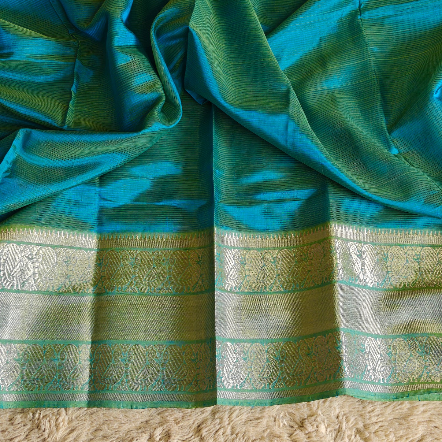 Sky blue Mangalagiri kanchi border silk saree