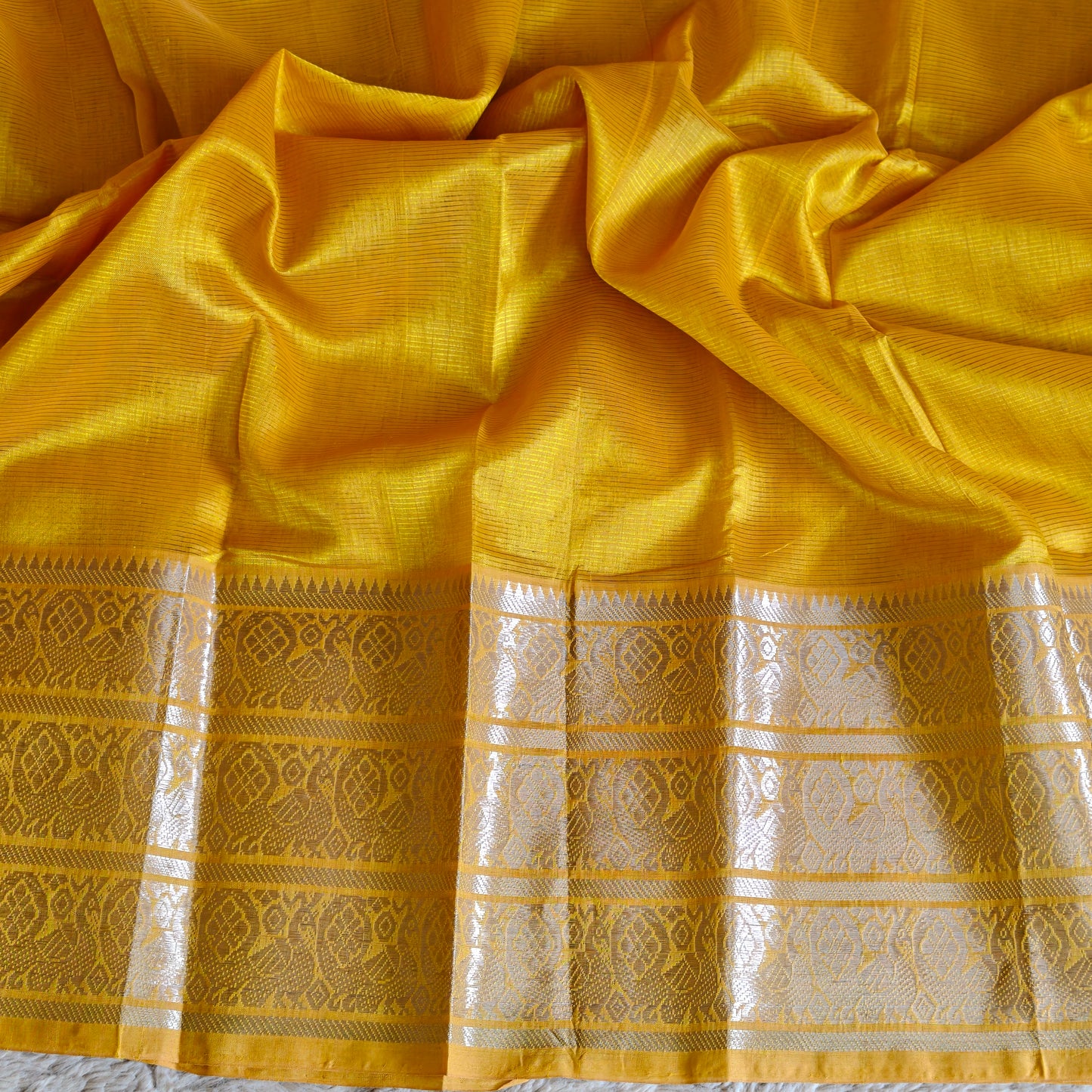 Yellow Mangalagiri kanchi border silk saree