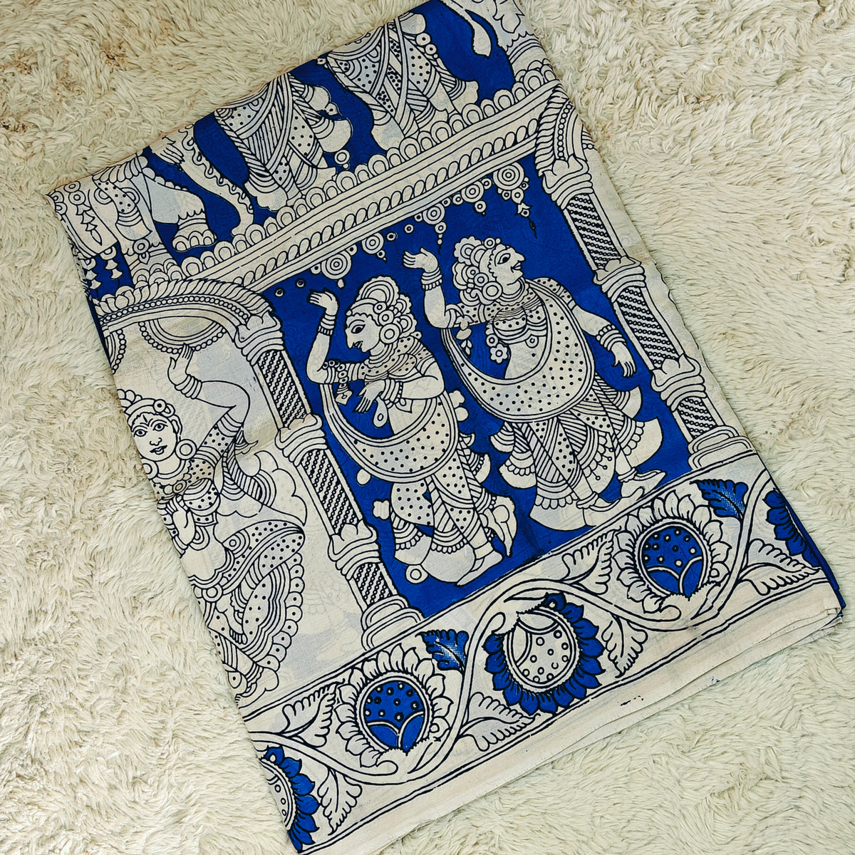 Royal blue kalamkari chennur silk saree