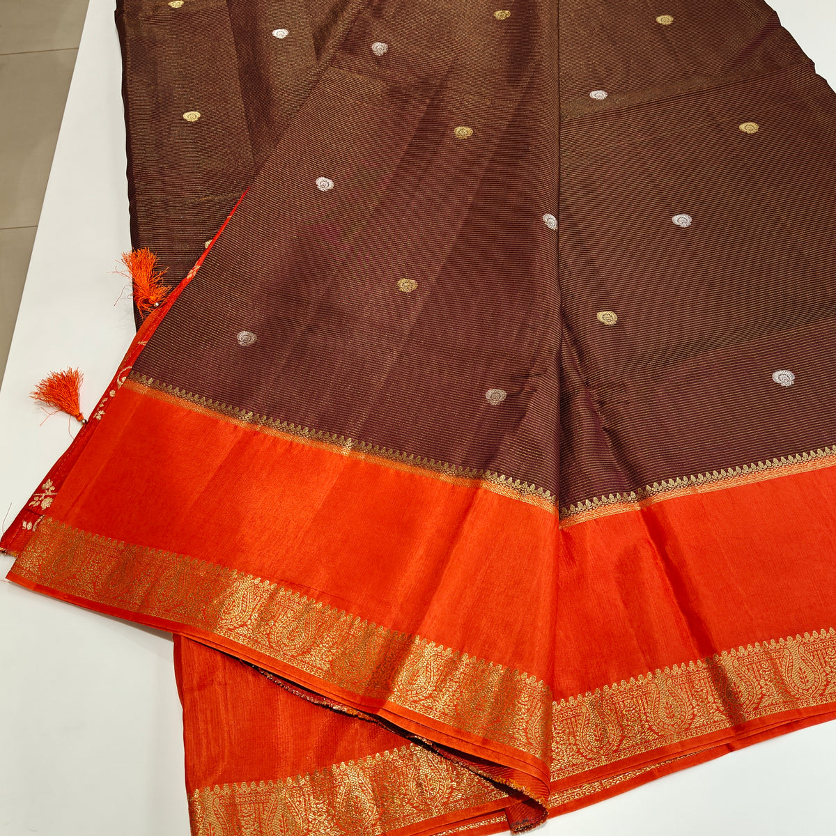 Brown dola crape saree