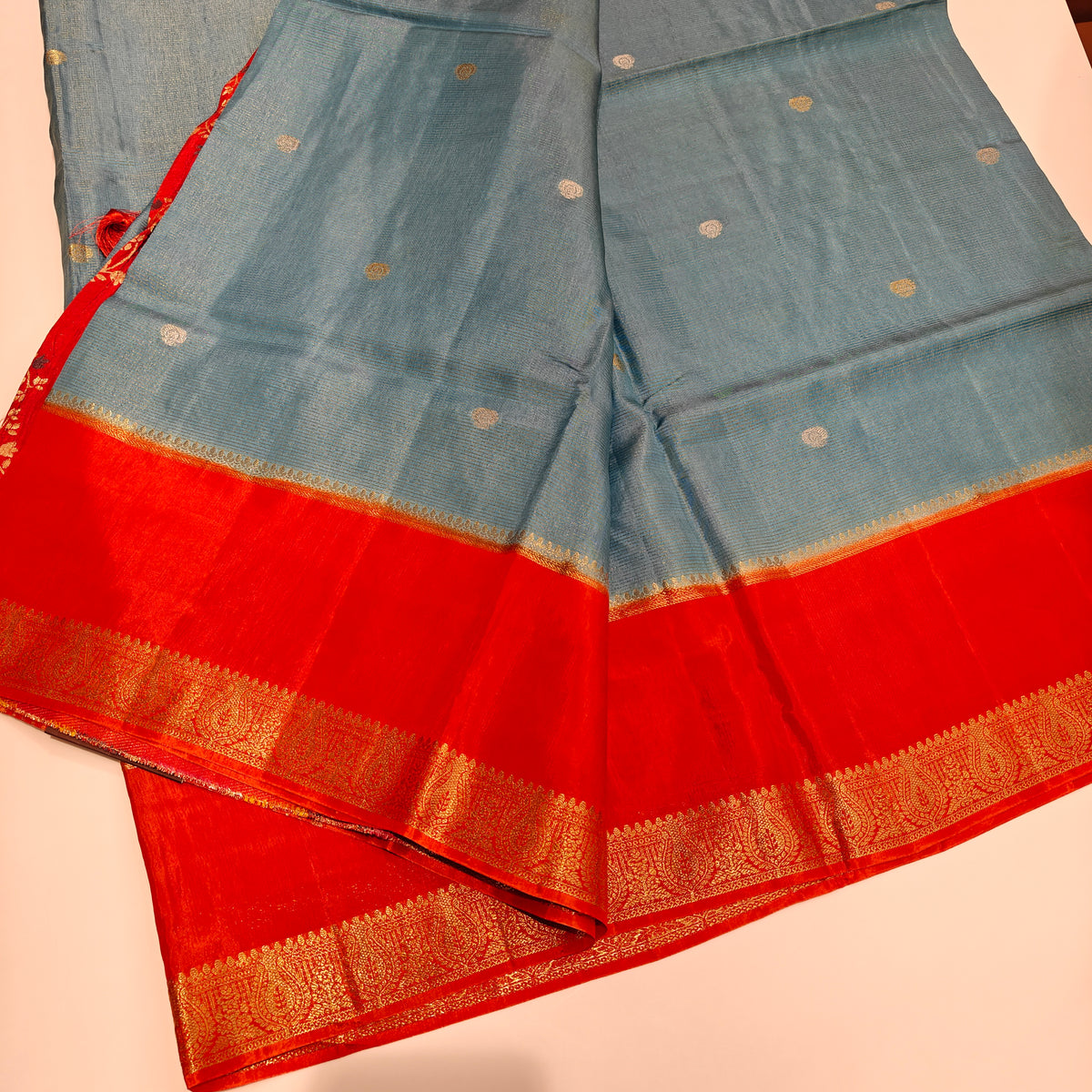 Aqur blue dola crape saree