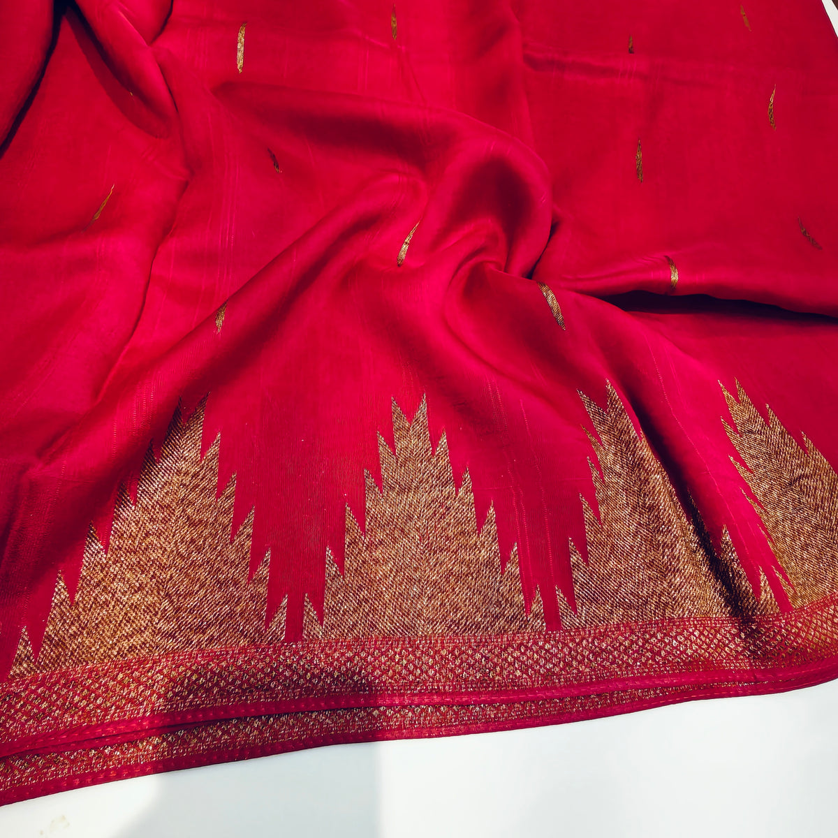 Rani pink temple tussar saree