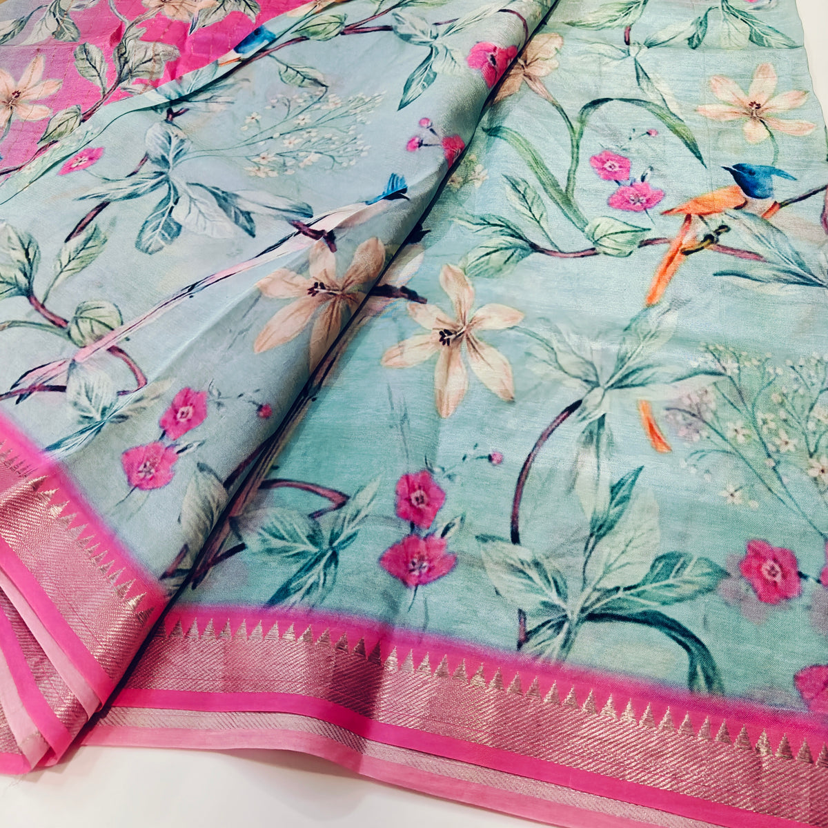 Light blue mangalagiri digital print saree