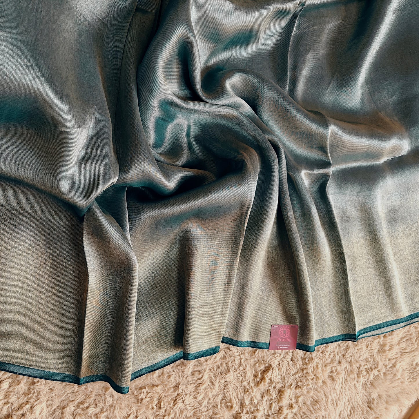 Teal blue viscose tissue saree