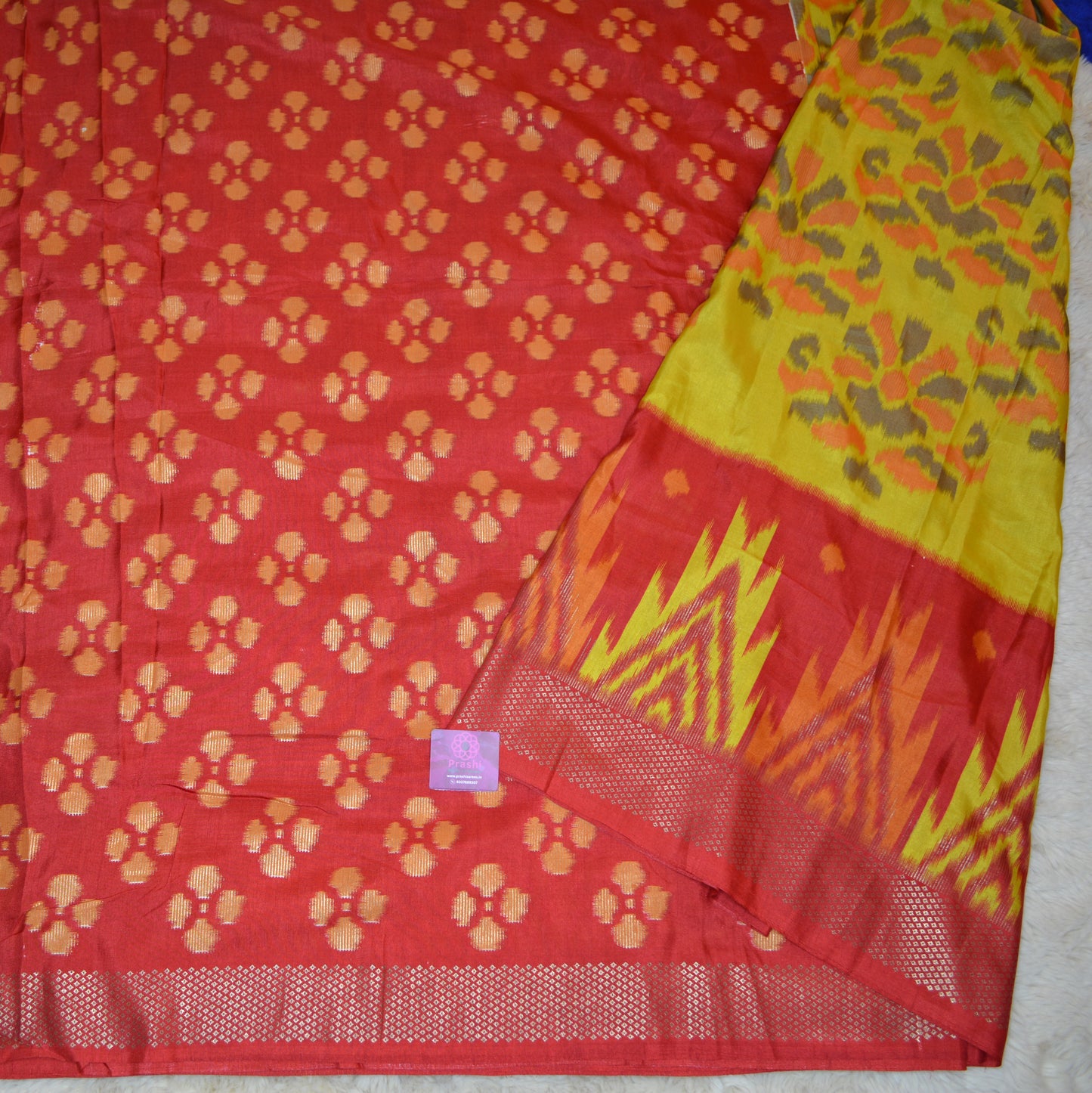Yellow ikkat design semi dola silk saree