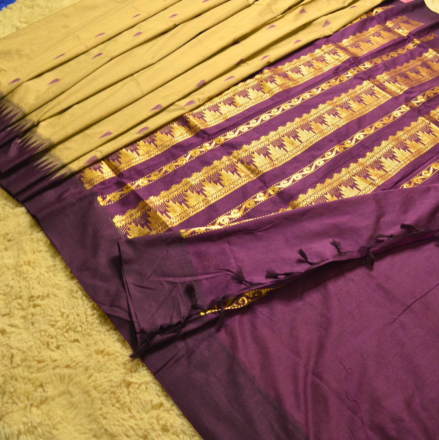 grey with purple contrast kalyani cotton border saree