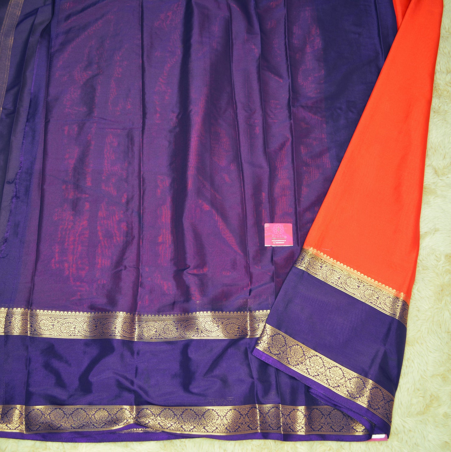 ORANGE semi mysore crepe saree with bentex border.