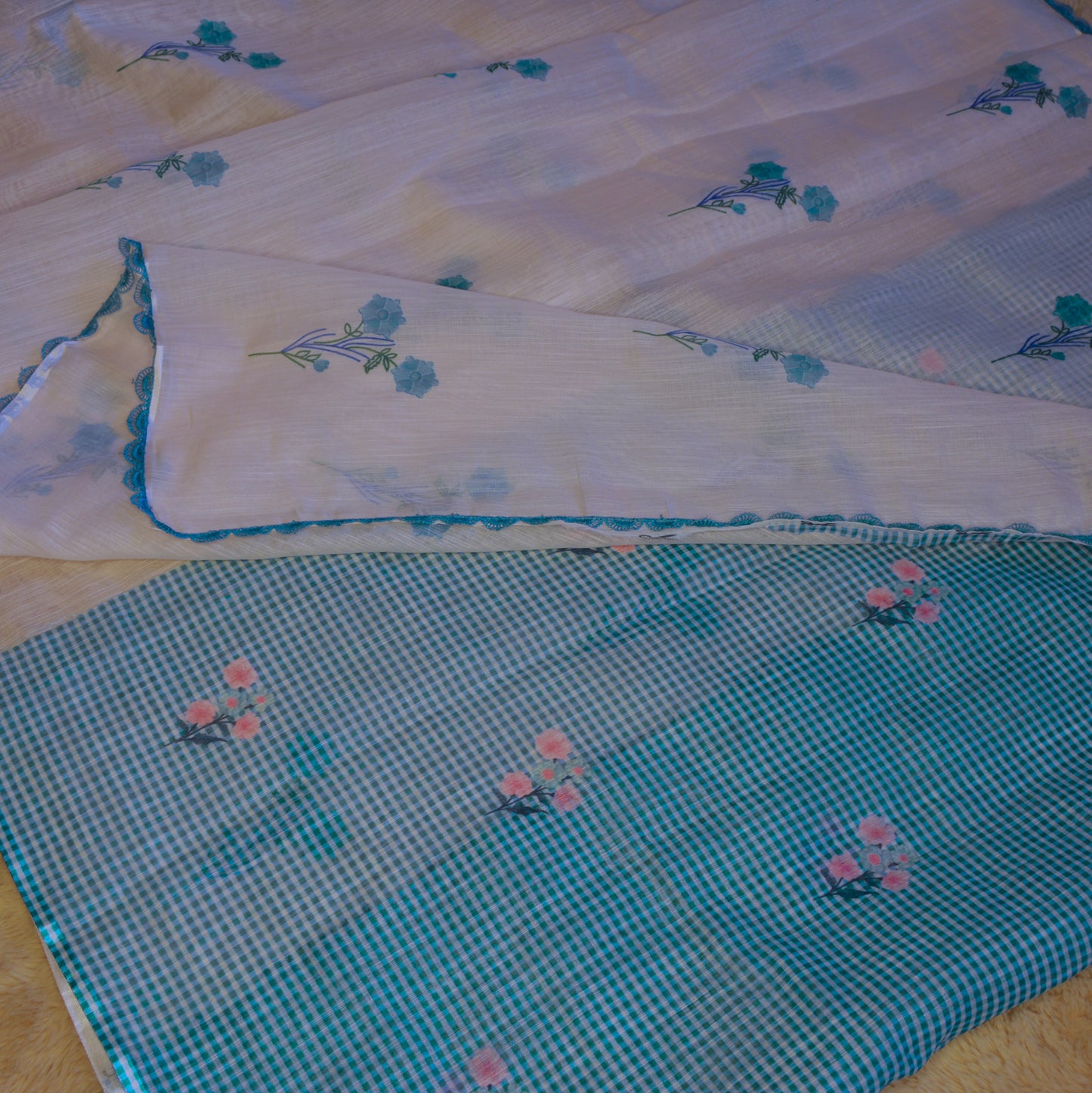 White and blue border tissue linen saree