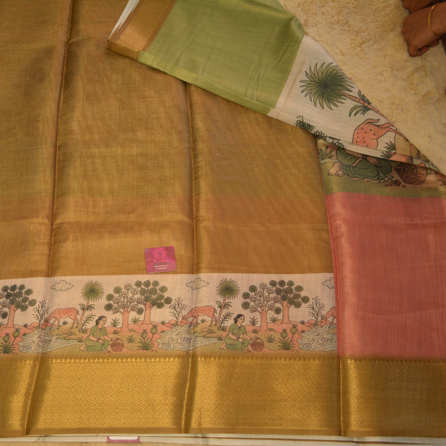 Multi colour cotton blend kalamkari border saree