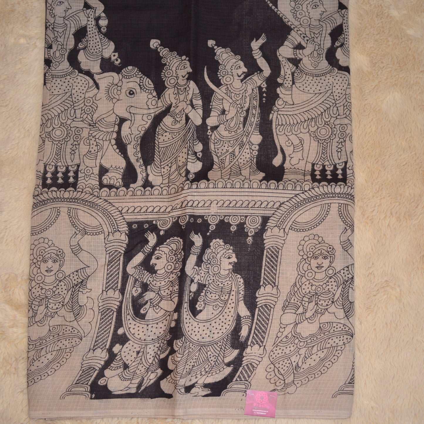 Black kota cotton kalamkari saree