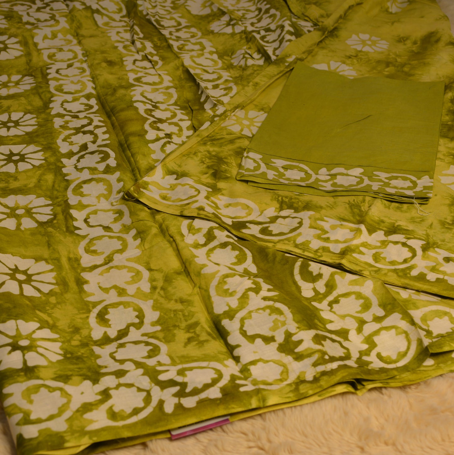 Mehandi green mul cotton bhatik print saree