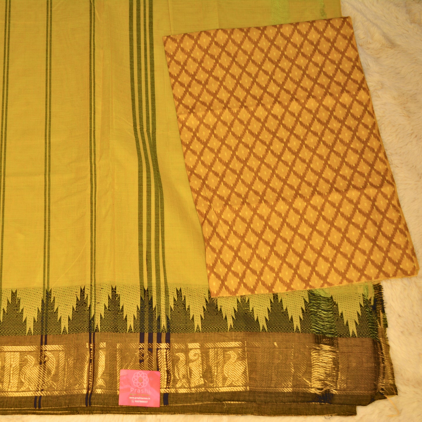 Yellow kanchi cotton saree