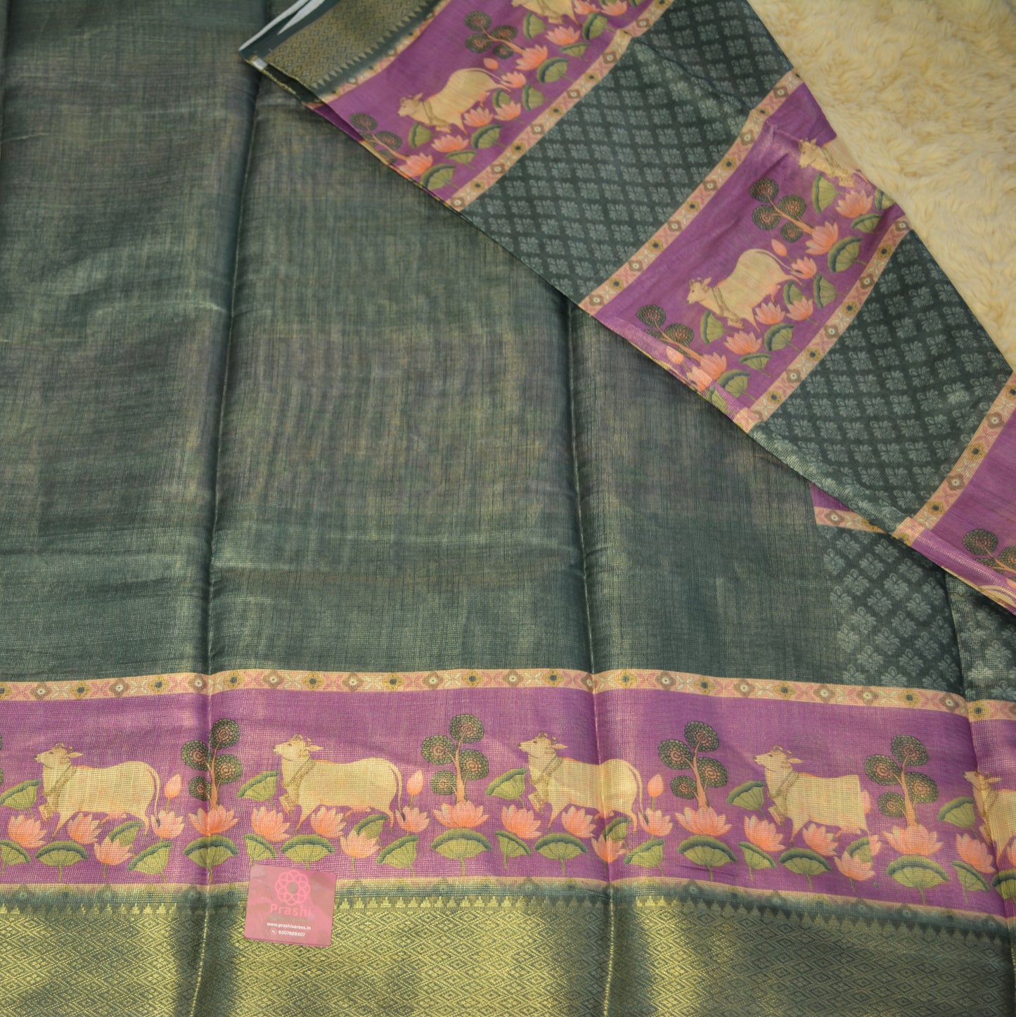 Green cotton blend kalamkari saree