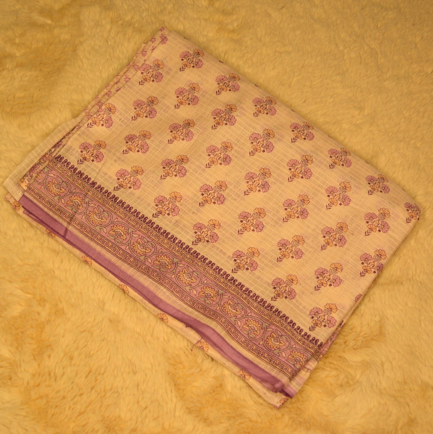 Lavender contrast handblock printed cotton saree