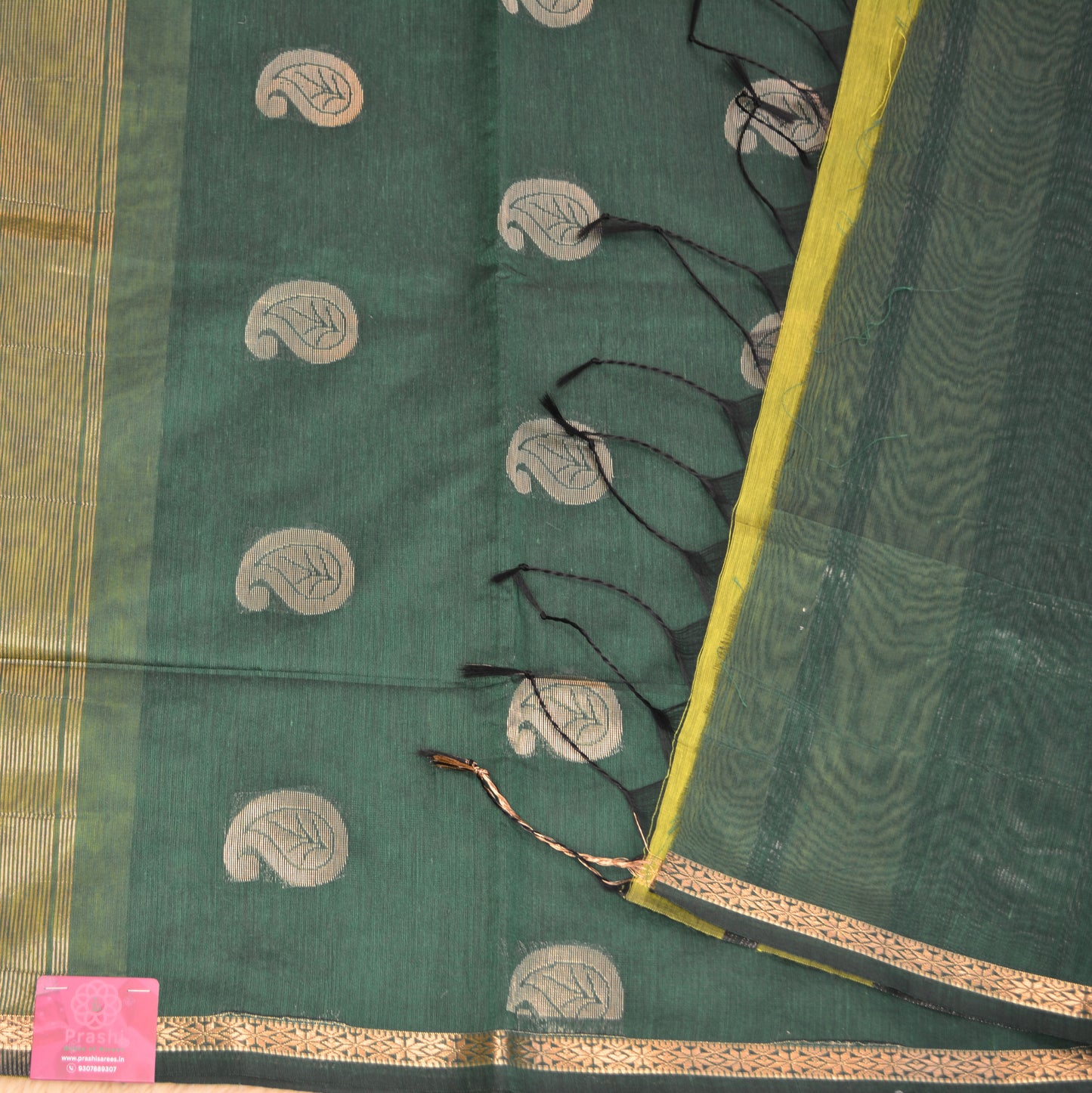 Green with bottle green maheshwari silk cotton saree