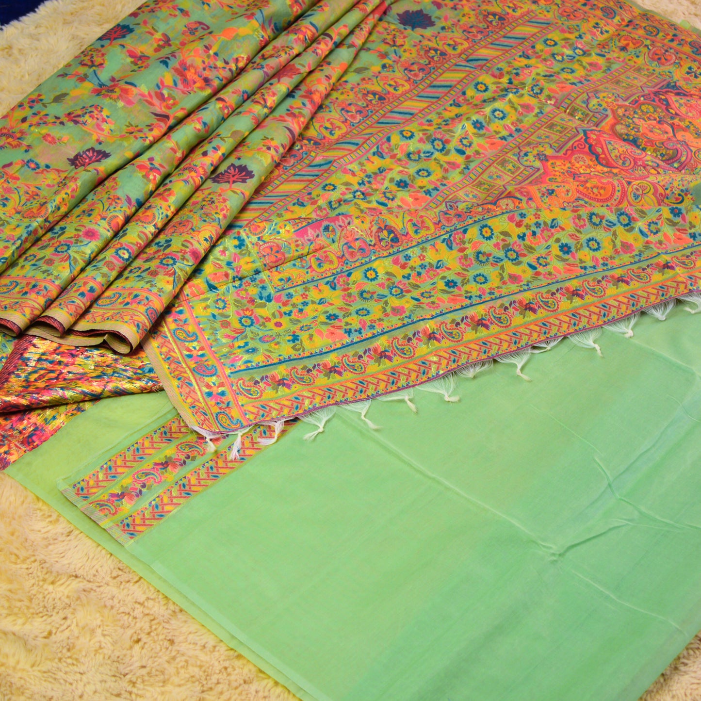 Pista green pashmina saree