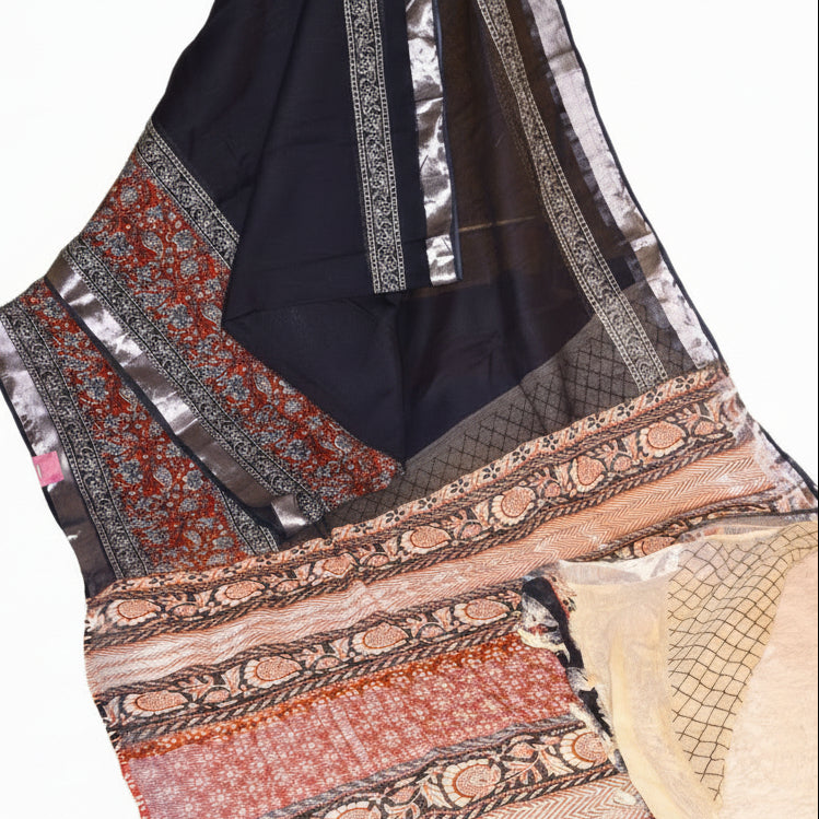 Black pure linen handblock printed
