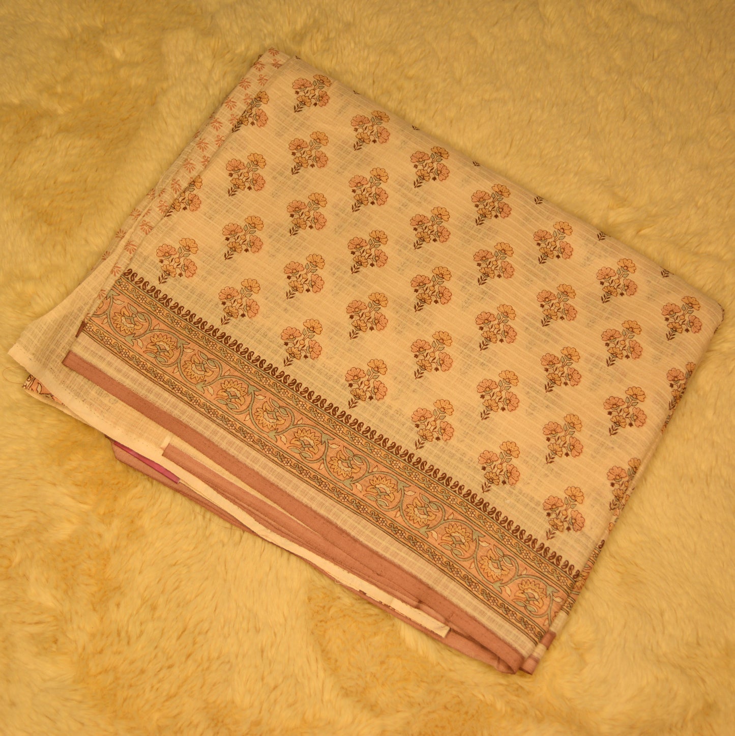 Pastel orange handblock printed saree