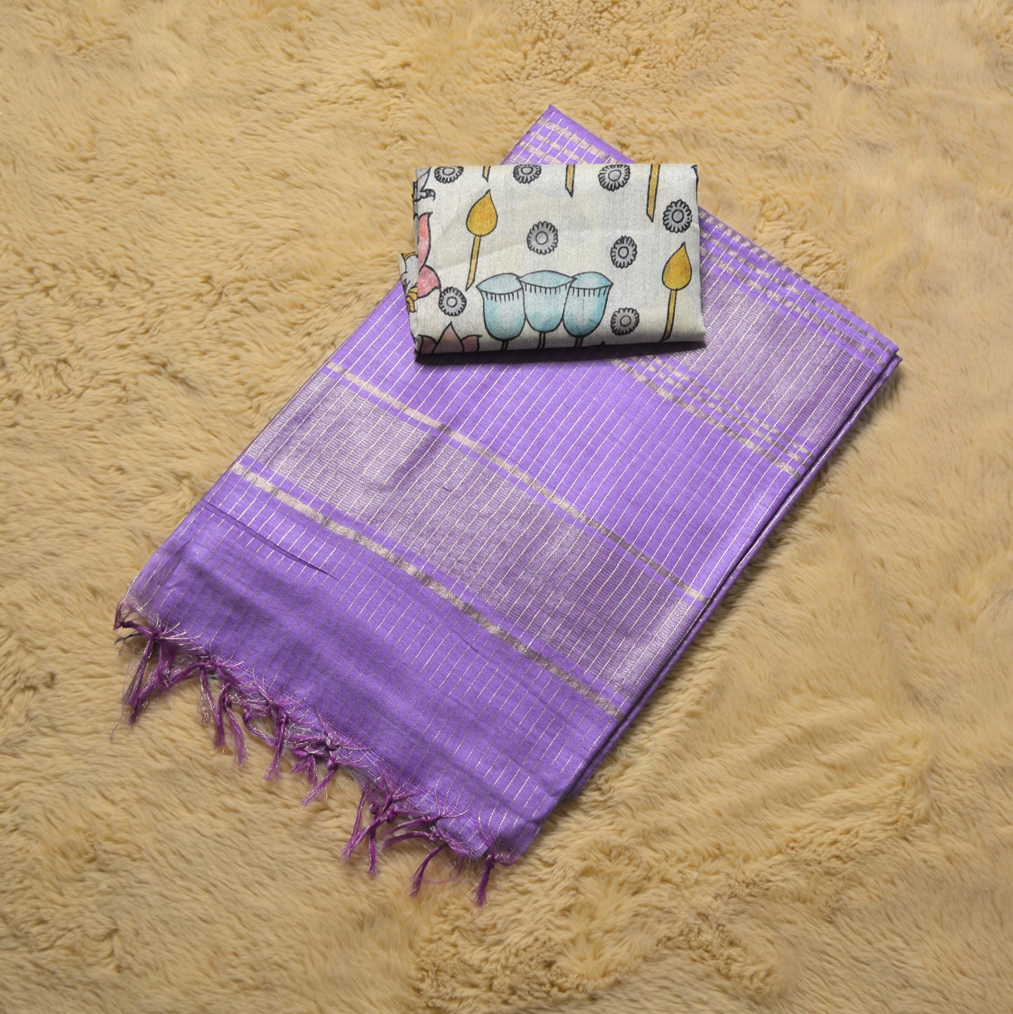 Lavender moonga silk kalamkari blouse saree