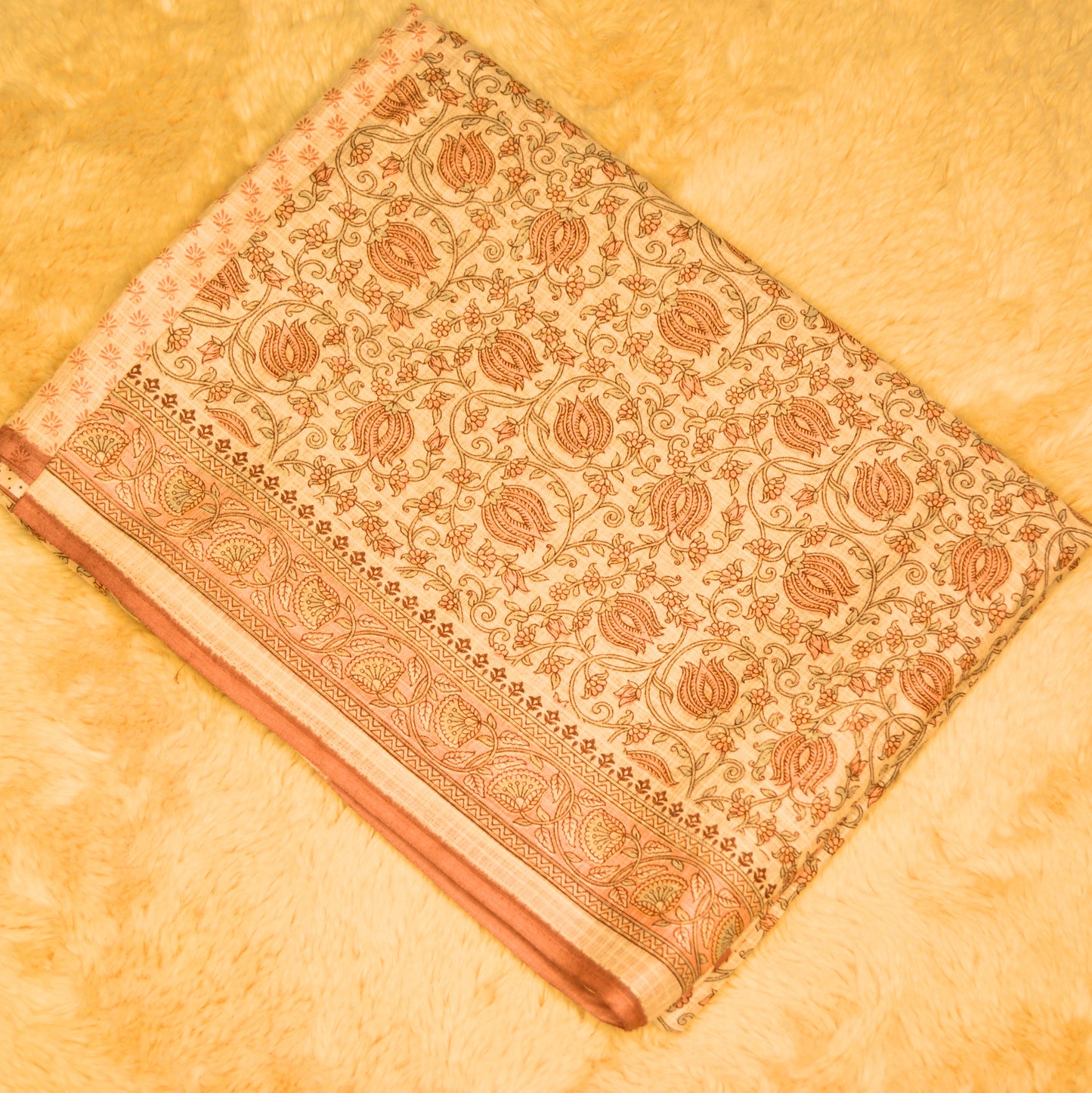 Pastel orange handblock printed saree