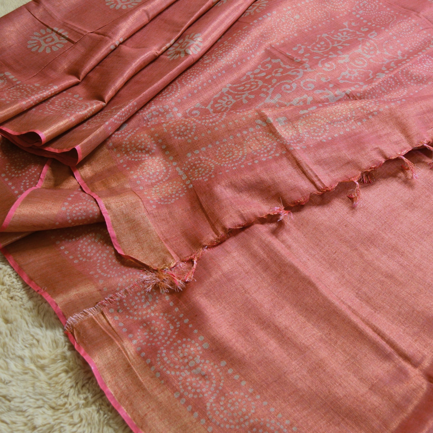 Pink moonga silk batik printed saree