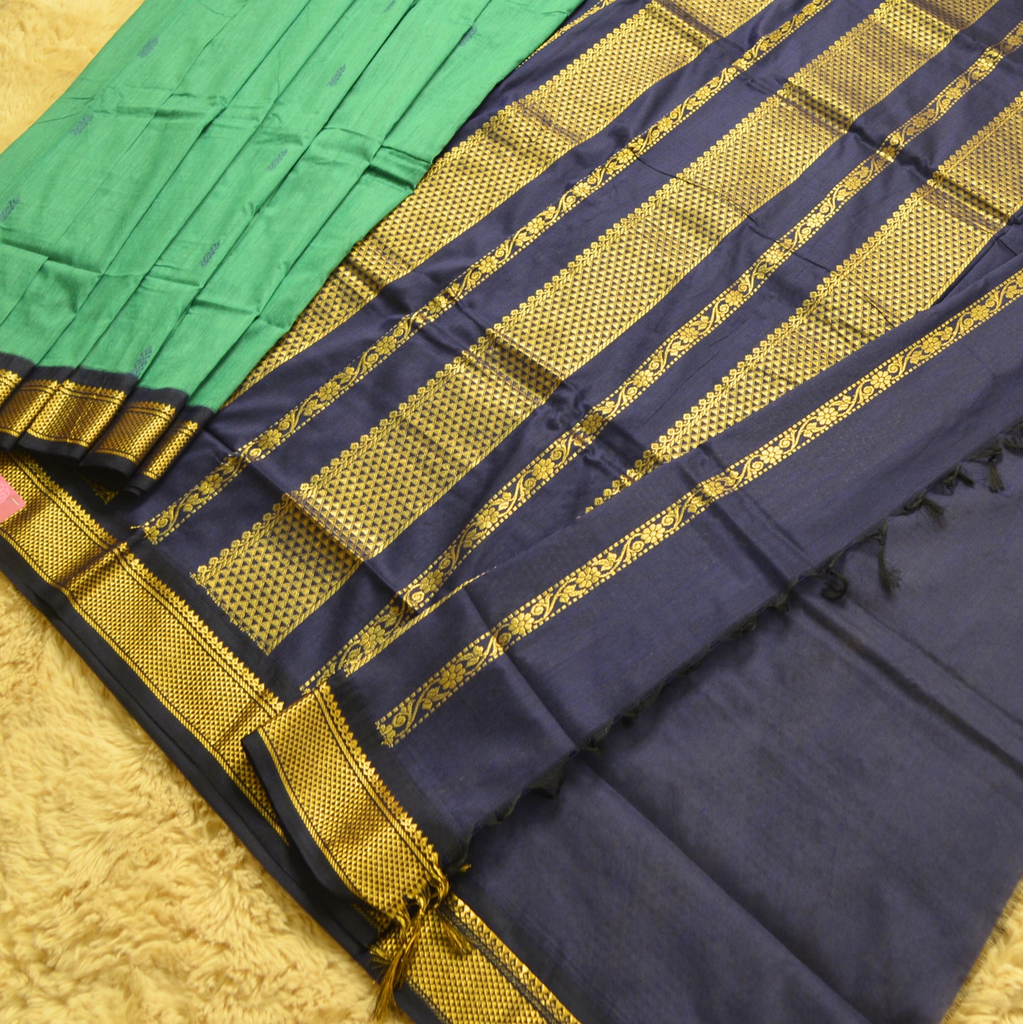 teal blue with blue kalyani cotton border saree