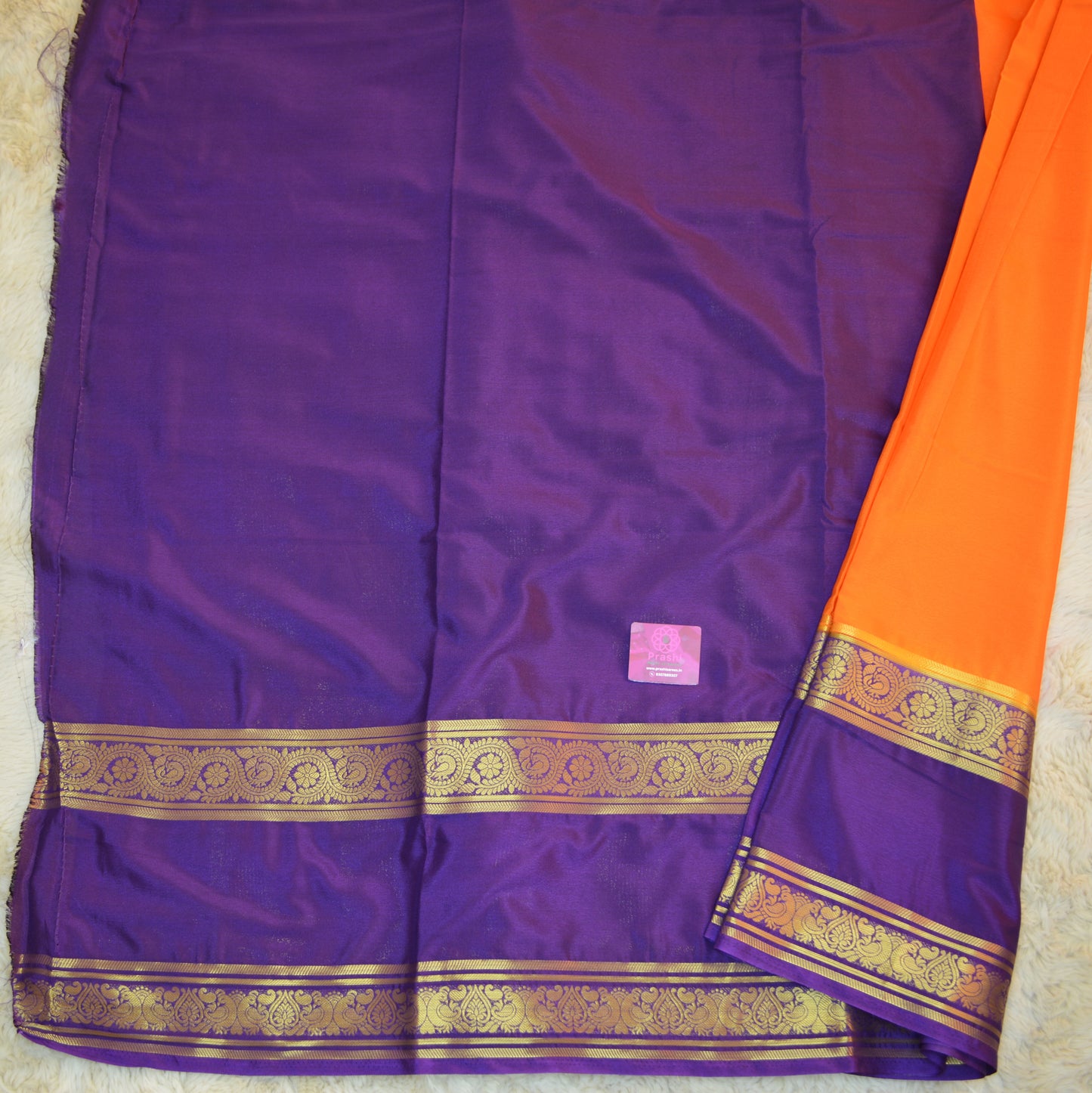 Orange with purple semi mysore crepe bentex