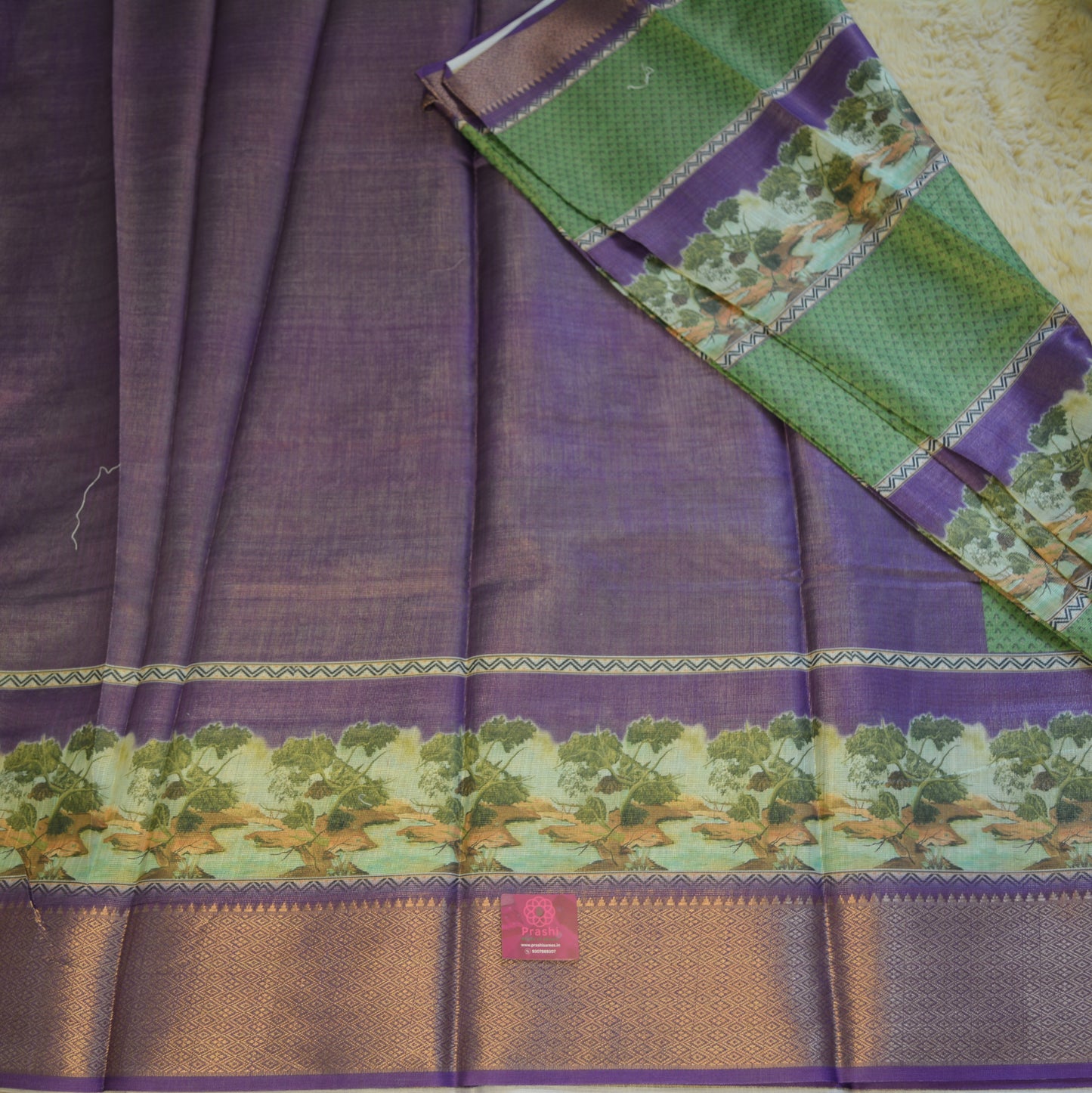 Green cotton blend kalamkari border saree
