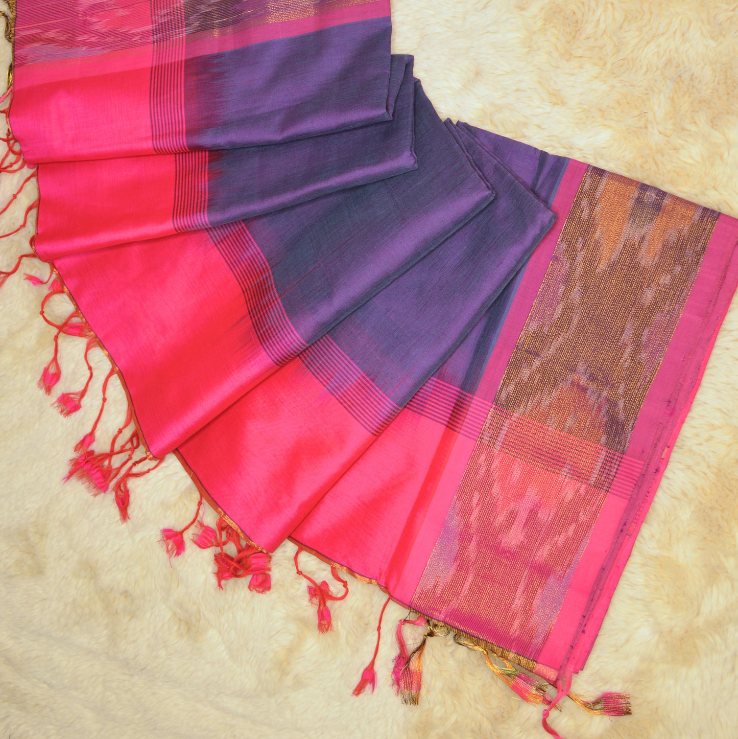 Purple and pink venkatagiri silk cotton saree