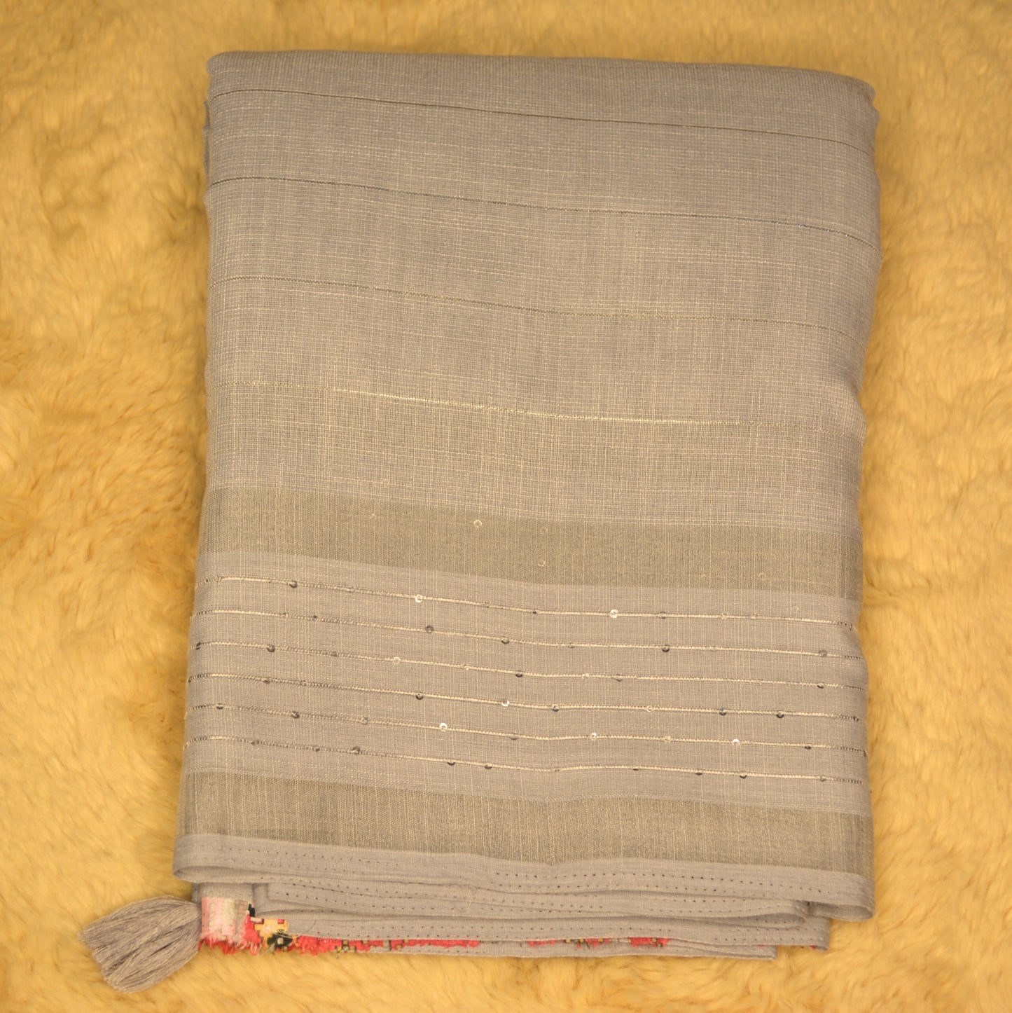Grey sequin work linen saree