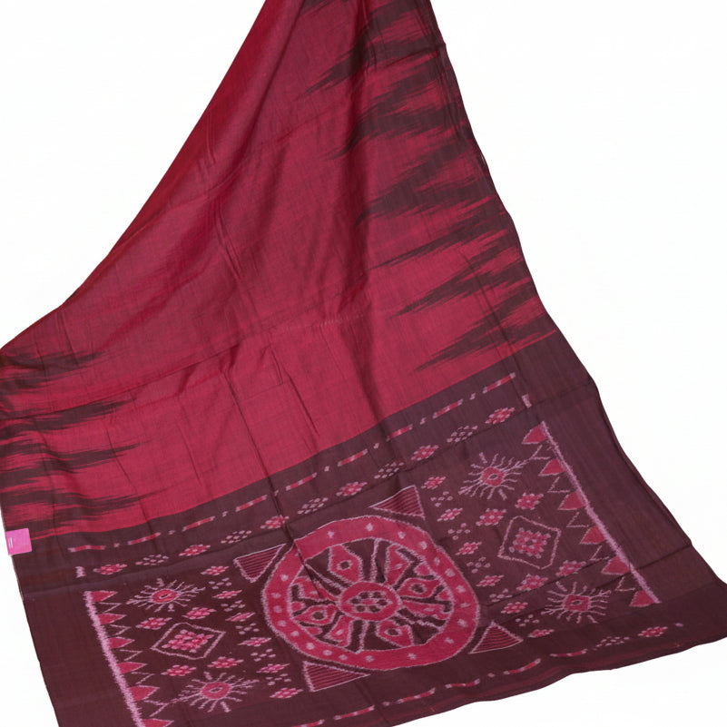 Maroon Handloom manibanbandha ikkat cotton saree