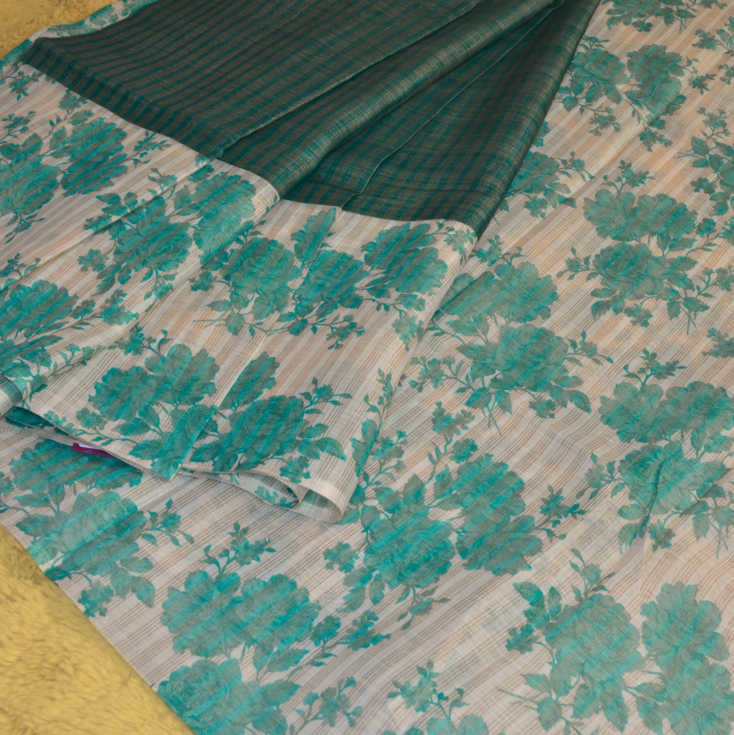 Peacock Green khadi tissue floral border saree