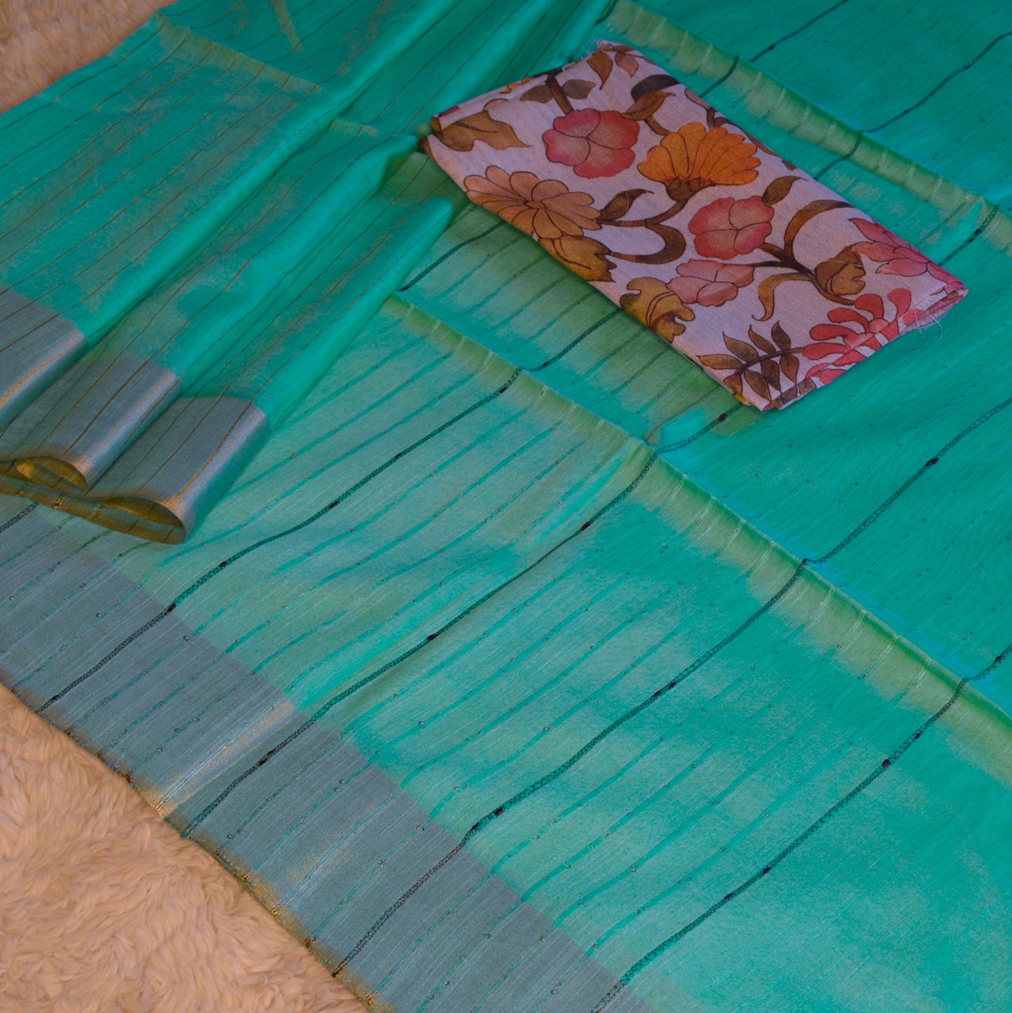 Blue moonga tissue saree with 2 blouses